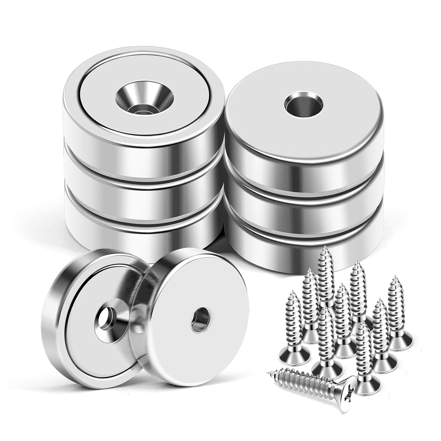 MIKEDE 70 LBS Magnets with Screw Holes, 6 Pack Force Neodymium Cup Magnets 25mm with Countersunk Hole and Steel Capsule, Powerful Industrial Strength Strong Magnet with Screws for Wall Mounting