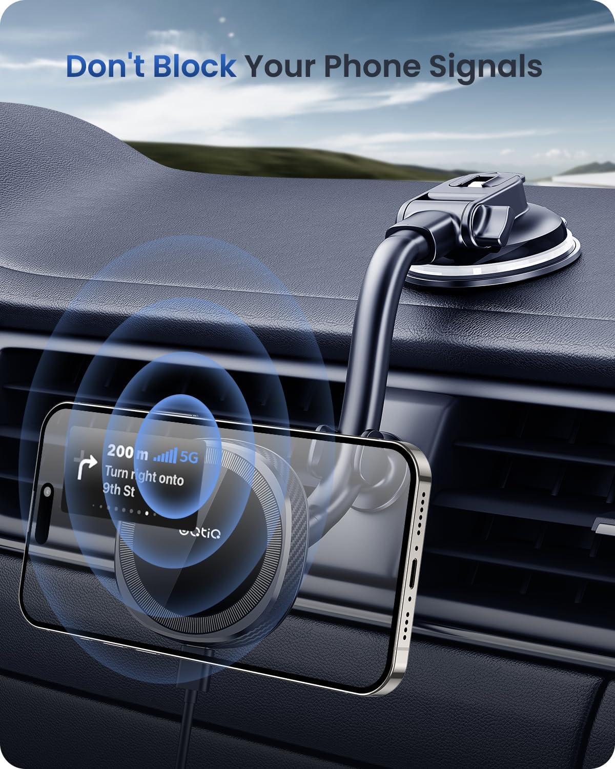 OQTIQ for MagSafe Car Charger, Magnetic Wireless Car Charger Compatible with iPhone 16 15 14 13 12 Series, 15W Fast Charging Car Phone Mount for Windshield Dashboard Air Vent [with PD 30W Adaptor]