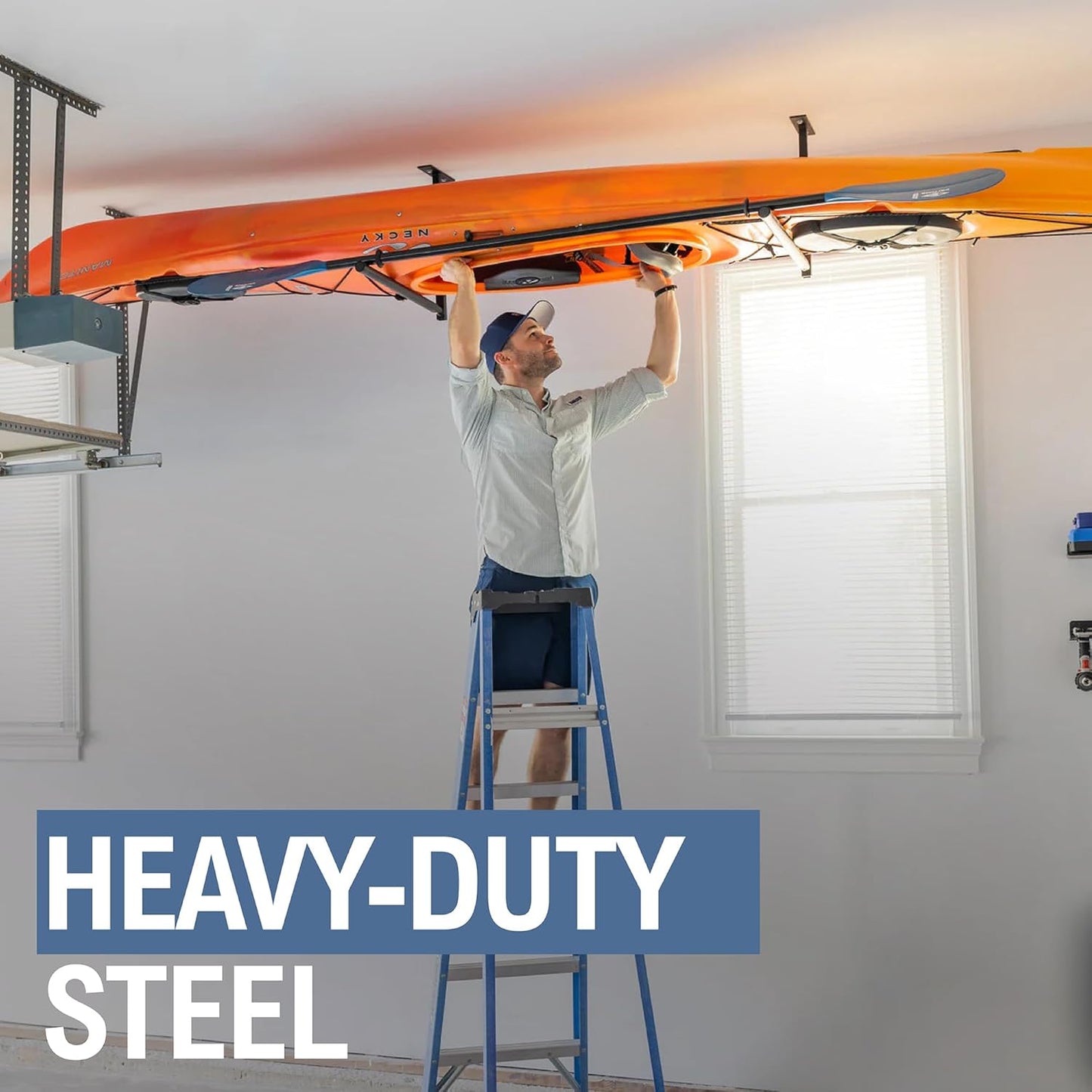 StoreYourBoard Adjustable Kayak Ceiling Rack – Hi Port 2 Garage Ceiling Kayak Hanger | Adjustable Overhead Kayak Storage for Recreational & Touring Kayaks | Garage Organization