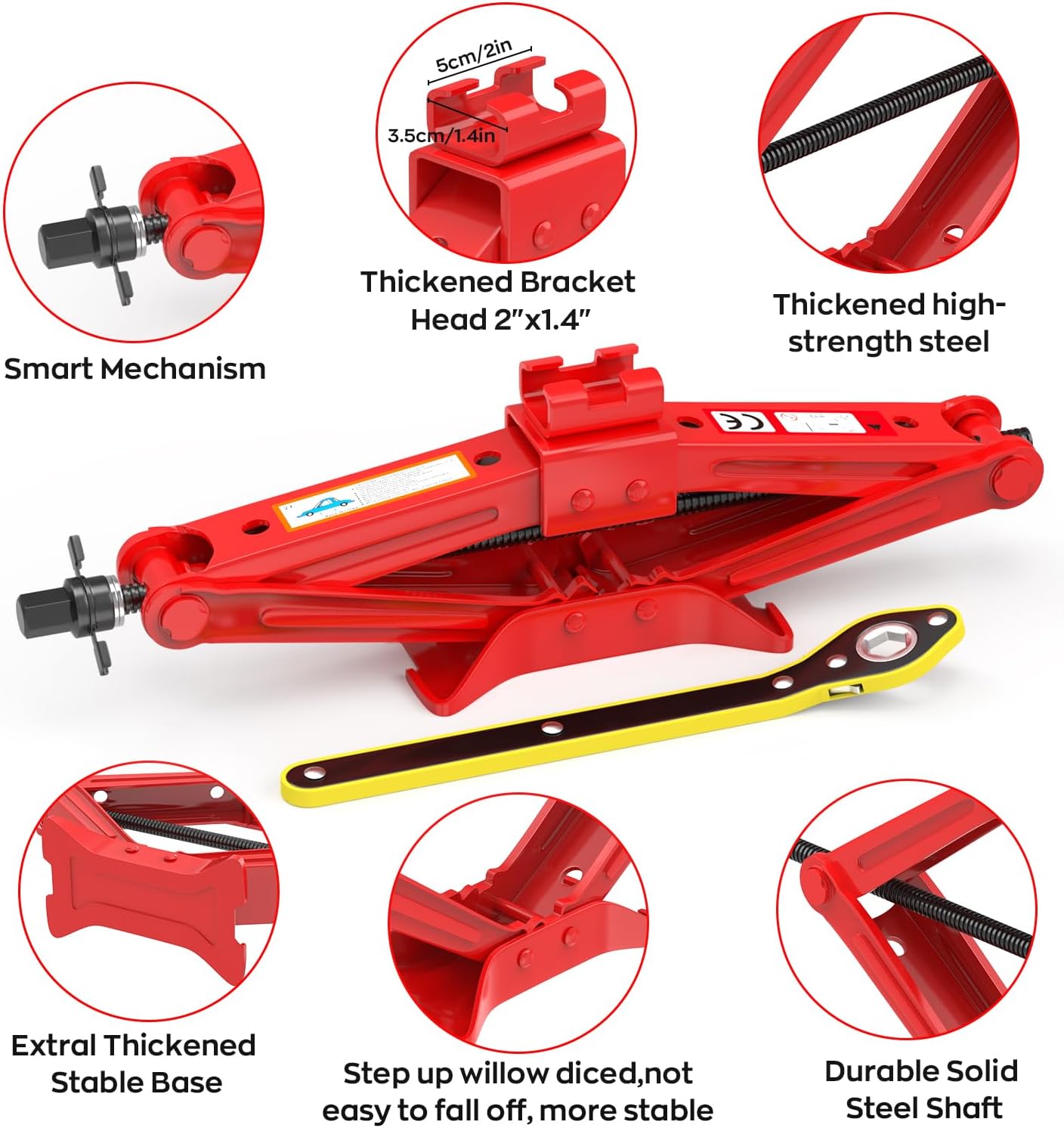 IMAYCC Car Jack Kit Scissor Jack for Car Spare Tire Changing Kit,Portable Tire Jack Repair Kit with Lug Wrench, Car Emergency Kit for Auto/SUV/MPV-2 Ton (4409 lbs) Red