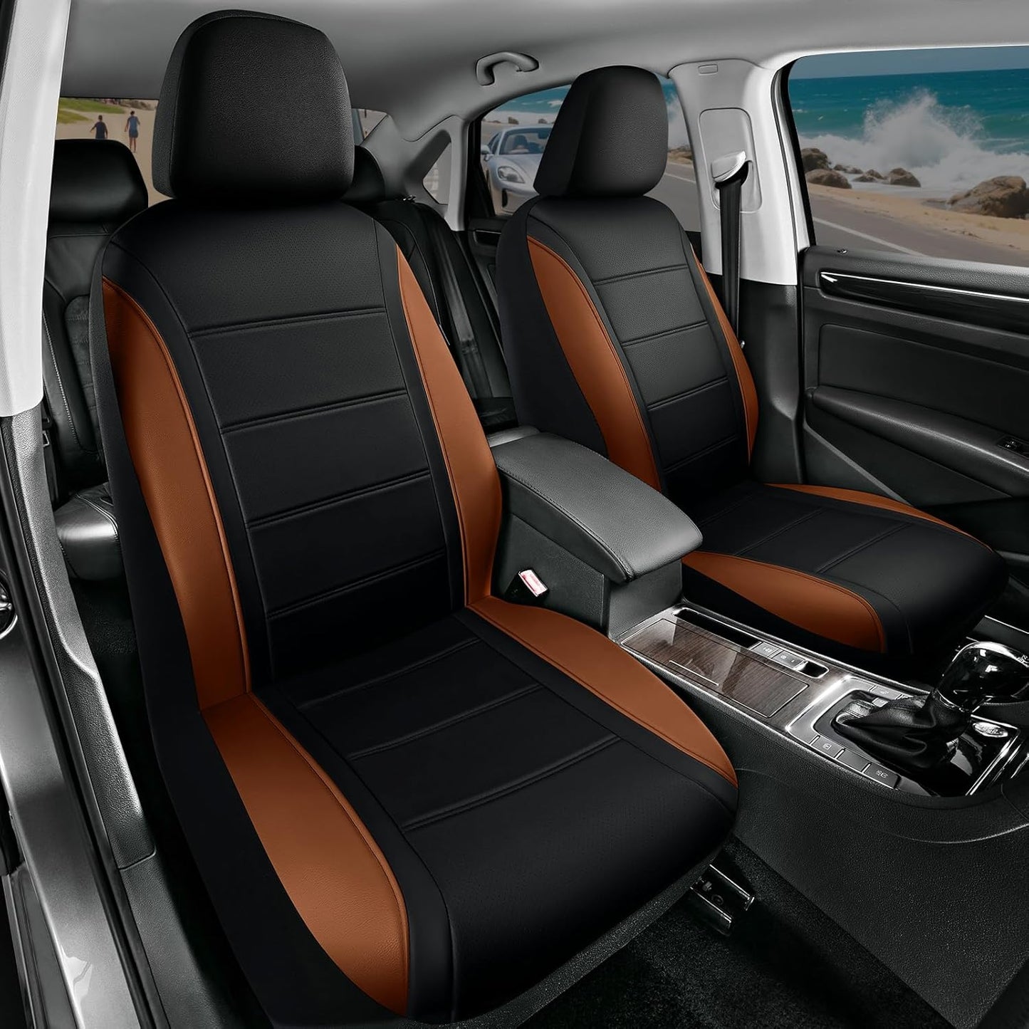 Road Comforts Leather Seat Covers, Breathable Car Seat Covers Full Set for Men,Airbag Compatible, Automotive Seat Covers Set Universal Fit Most Cars,Vans,Truck,SUV