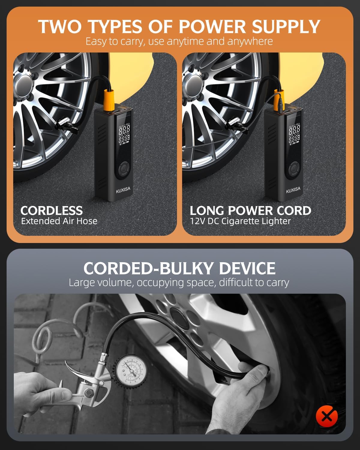 Tire Inflator Portable Air Compressor,180PSI & 3X Faster Air Pump for Car Tires with Digital Pressure Gauge, 25000mAh Air Compressor for Car, Motorcycle, Bicycle, Ball and More.