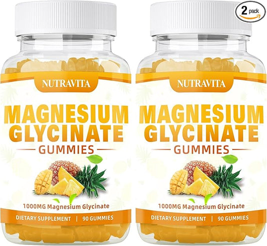 Magnesium Glycinate Gummies 1000mg with Magnesium L-Threonate,Chelated Magnesium Potassium Complex Supplement with VitD, B6, CoQ10, Calcium,Supports for Memory, Calm, Mood-180 Mango Pineapple Gummies