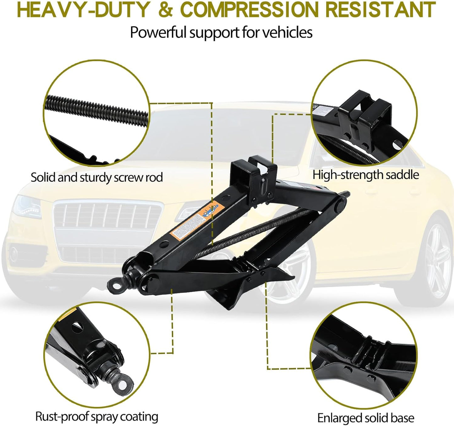 Scissor Jack Car Jack Kit 3 Tons (6,613 lbs) Universal Tire Jack Changing Kit - Extra Wide Base - Portable Car Emergency Kit with Lug Wrench for Sedan Truck SUV MPV (3T)