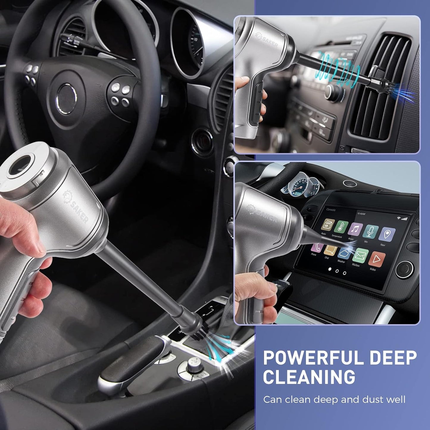 Saker Handheld Vacuum Cleaner Car - Wireless Mini Vacuum Cleaner 3 in 1 Multifunctional Brushless Motor 12000PA with USB-C,Portable Handheld Car Vacuum Cleaner for Keyboard Cleaning, Outdoor and Home