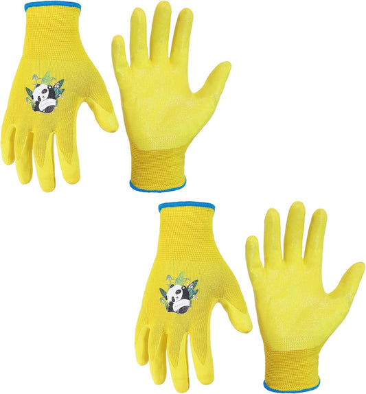 HANDLANDY 2 Pairs Kids Gardening Gloves, Toddler Children Garden Yard Work Outdoor Playing Gloves, Rubber Coating, for Girls Boys Youth (Size M, Yellow)