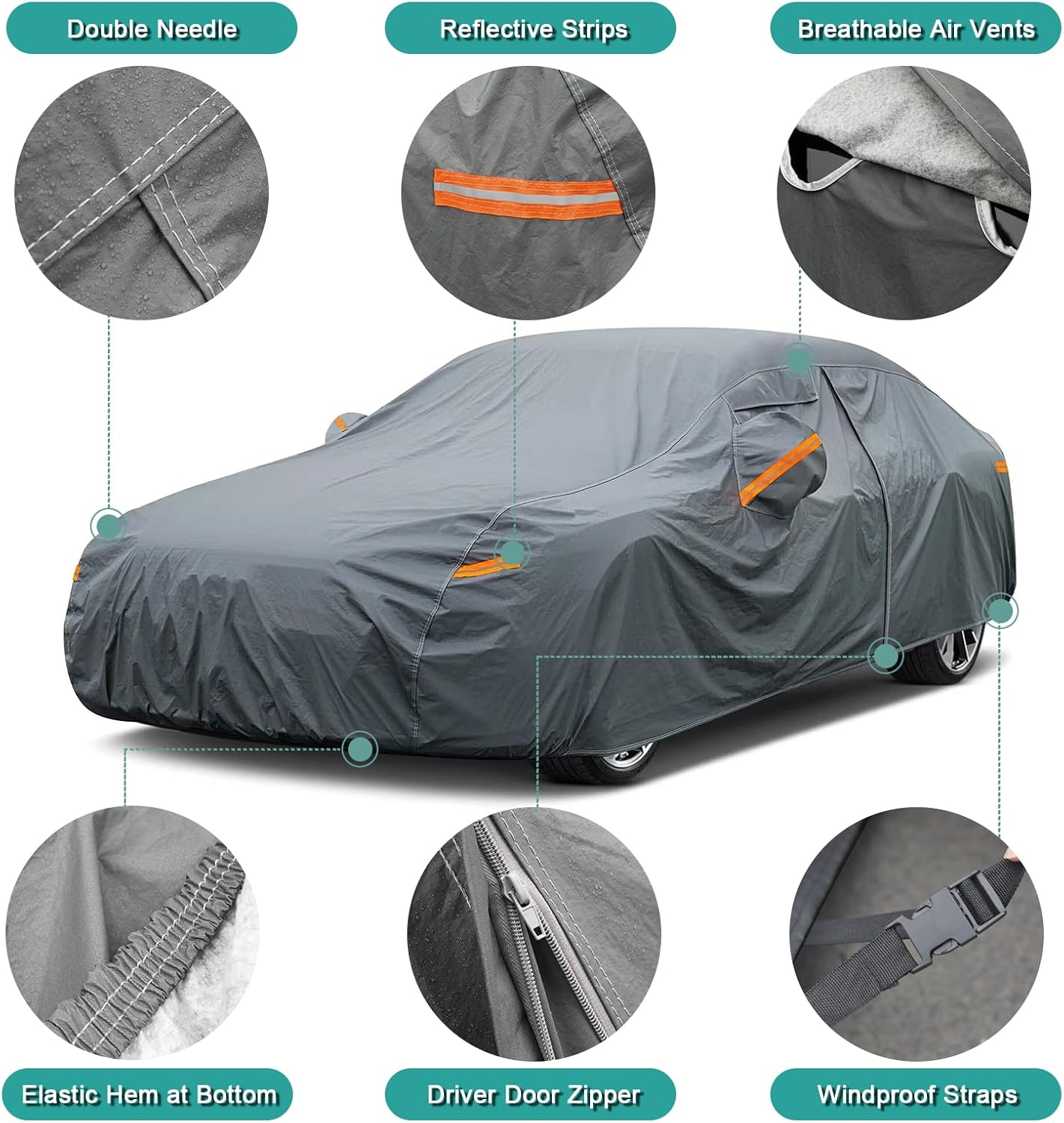 Premium Car Cover Custom Fit Hyundai Tucson (2004-2025), 16 Layers Heavy Duty Car Cover Waterproof All Weather with Zipper Door for Sun Rain Snow Dust Uv Protection
