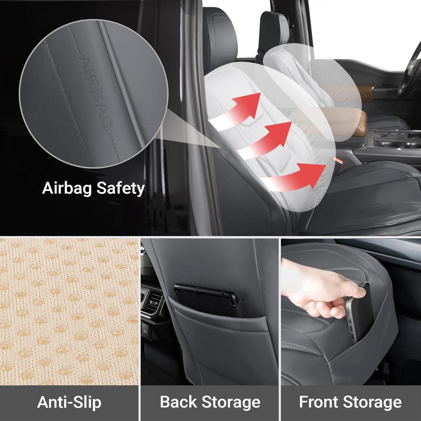 Coverland Custom Car Seat Covers Compatible with Avalanche, Ram 1500, Ram 2500 - Premium Leather Non-Slip Memory Foam Waterproof Interior Protector Front Seat-Dark Gray [See Size Chart-Size A43]