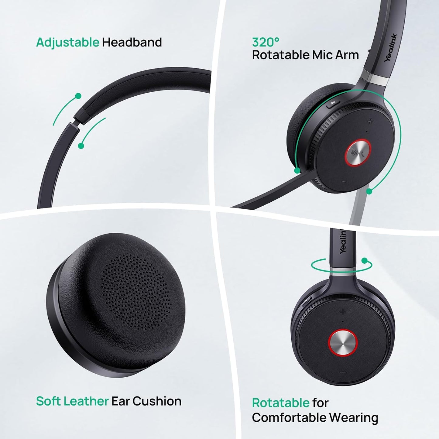 Yealink WH62 DECT Mono Teams Wireless Headset, 525 ft Range Work Headphone with 2X Noise Canceling Mic for IP Phone and Computer, Single Ear Headset with Call Control, Ringer,13H Talk Time