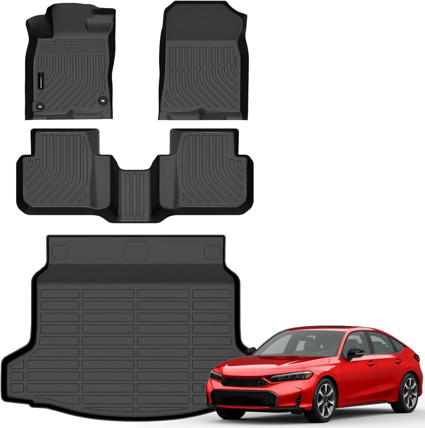 Auxko All Weather Floor Mats Cargo Mat Fit for 2025 2026 Honda Civic Hybrid Hatchback (Not Sedan) Accessories Odorless Anti-Slip Floor Mats Trunk Mat for Honda Civic Hybrid Black