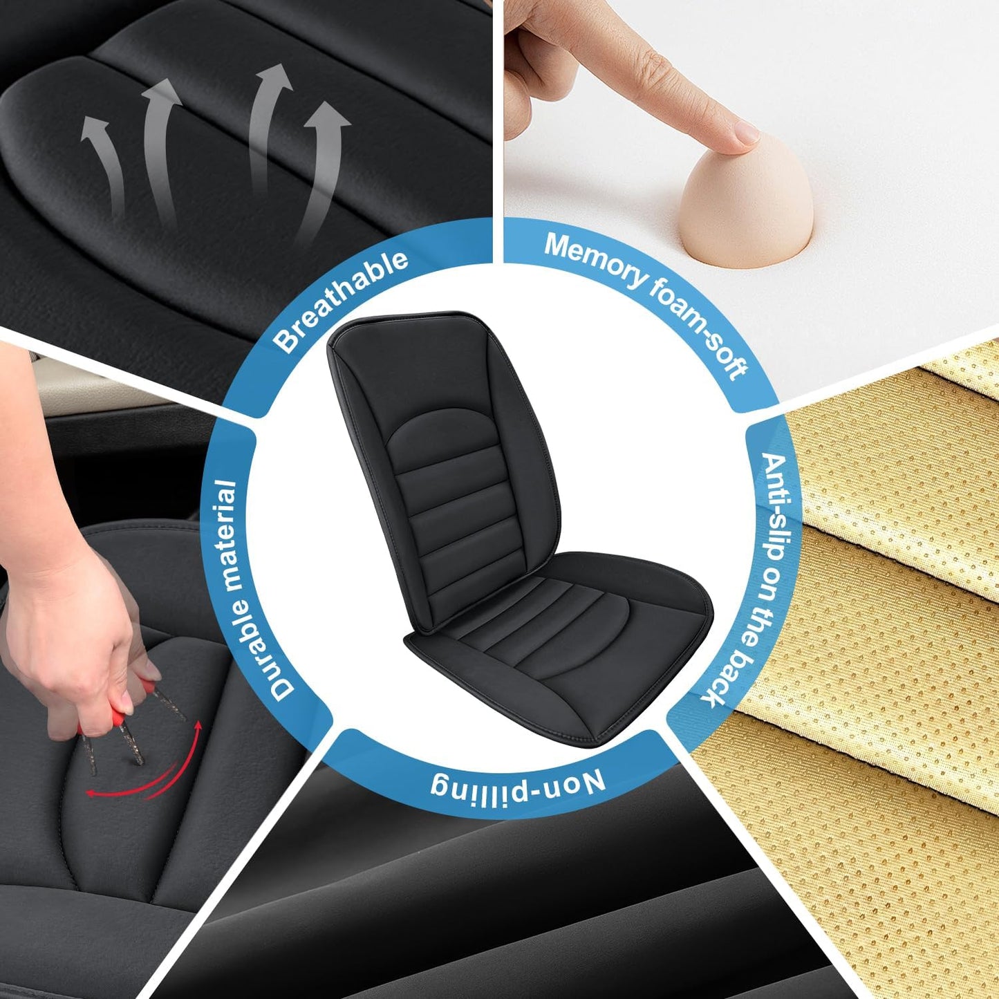 Car Seat Cushion Chair Cushions Set with Back Support,1.2in Memory Foam Pressure Relief Non-Slip Design Truck Seat Cushion for Driving, Ergonomic Chair Seat Pad for Office Gaming Wheelchair