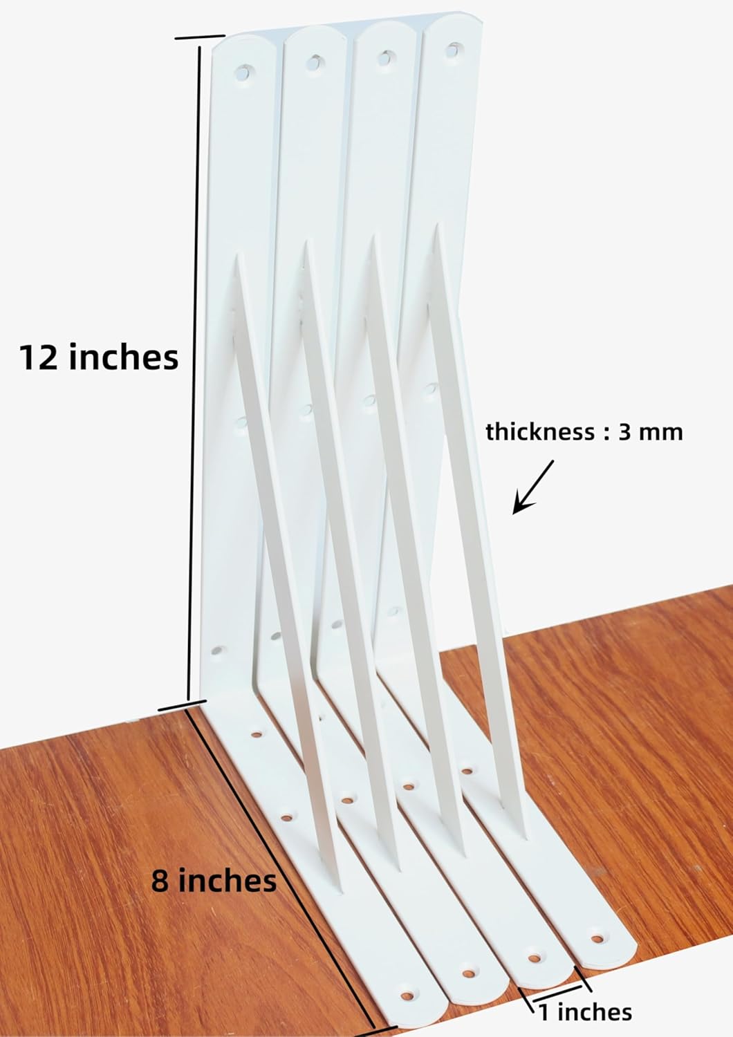 8 Pack L12 x H 8" White Heavy Duty Shelf Brackets with Screws Metal Shelf Brackets Shelf Support Angle Brackets for Shelves L Brackets Heavy Duty Floating Shelf