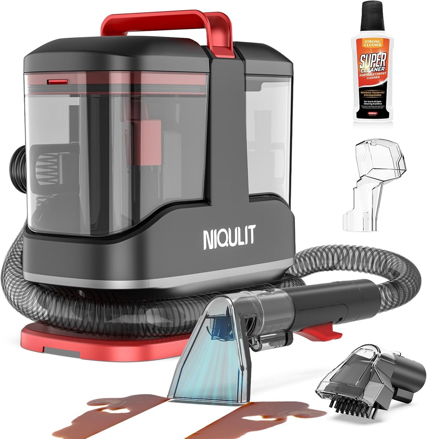 Portable Spot Cleaner Machine for Carpet and Upholstery, 15Kpa Powerful Suction for Pet Stain, Couche & Car, with Dual BrushHeads & Self-Cleaning System, Spot Cleaner for Area Rug, Stair and Furniture