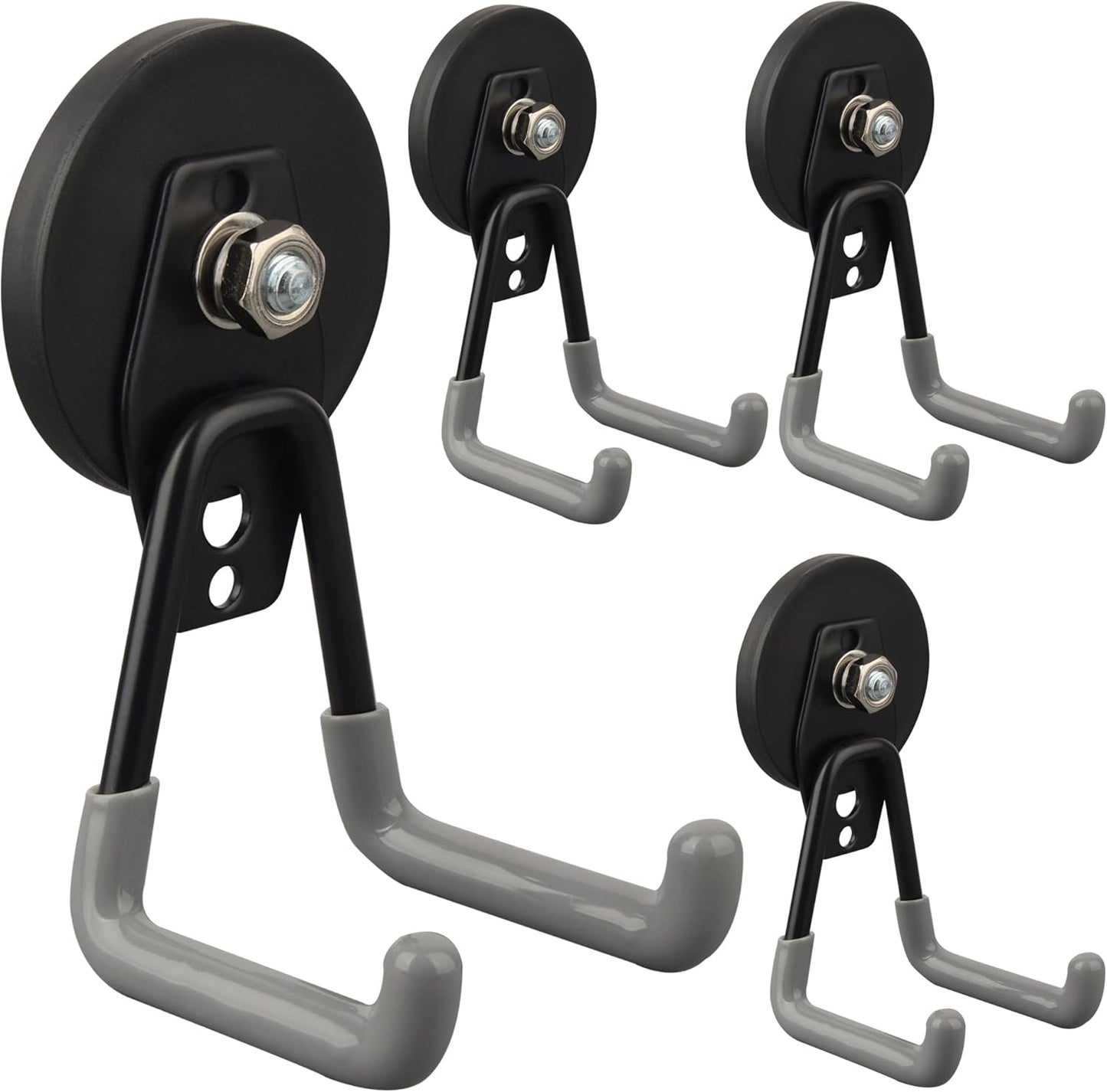 ULIBERMAGNET Heavy Duty Magnetic Hooks,Strong Large Magnet Hooks for Power Drill,Garden Tools, Hose,Pegboard,Garage,Workshop,4 Pack Magnetic Storage Hooks for Indoor Outdoor Hanging(Gray)