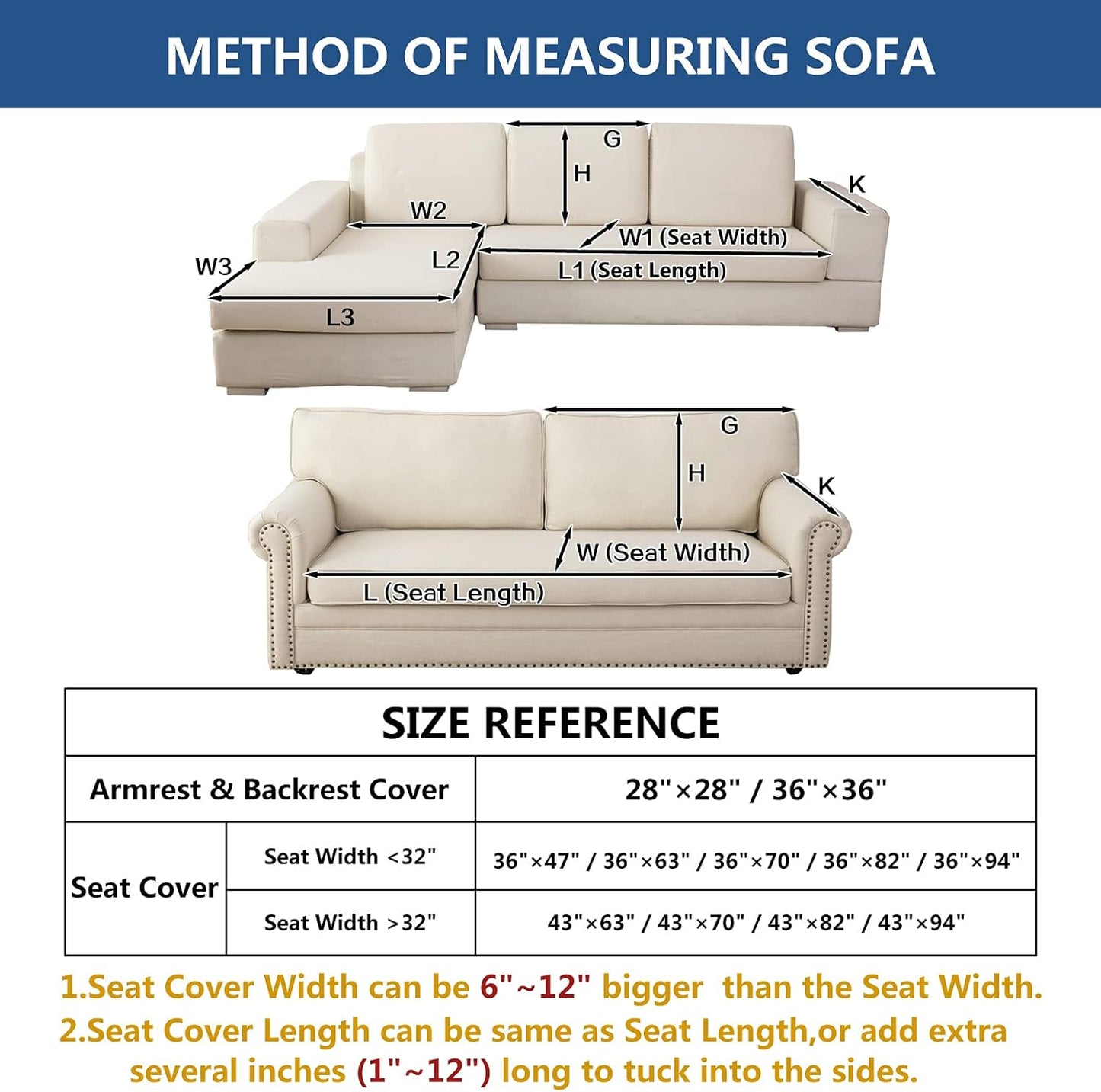 Eismodra Couch Cover,Sectional Couch Covers,Sofa Covers for 3 Cushion Couch,Anti-Slip Sofa Slipcovers for Dogs Cats Kids Loveseat Recliner L Shaped Armrest Backrest,Blue 36''x82''(Only 1 Piece)