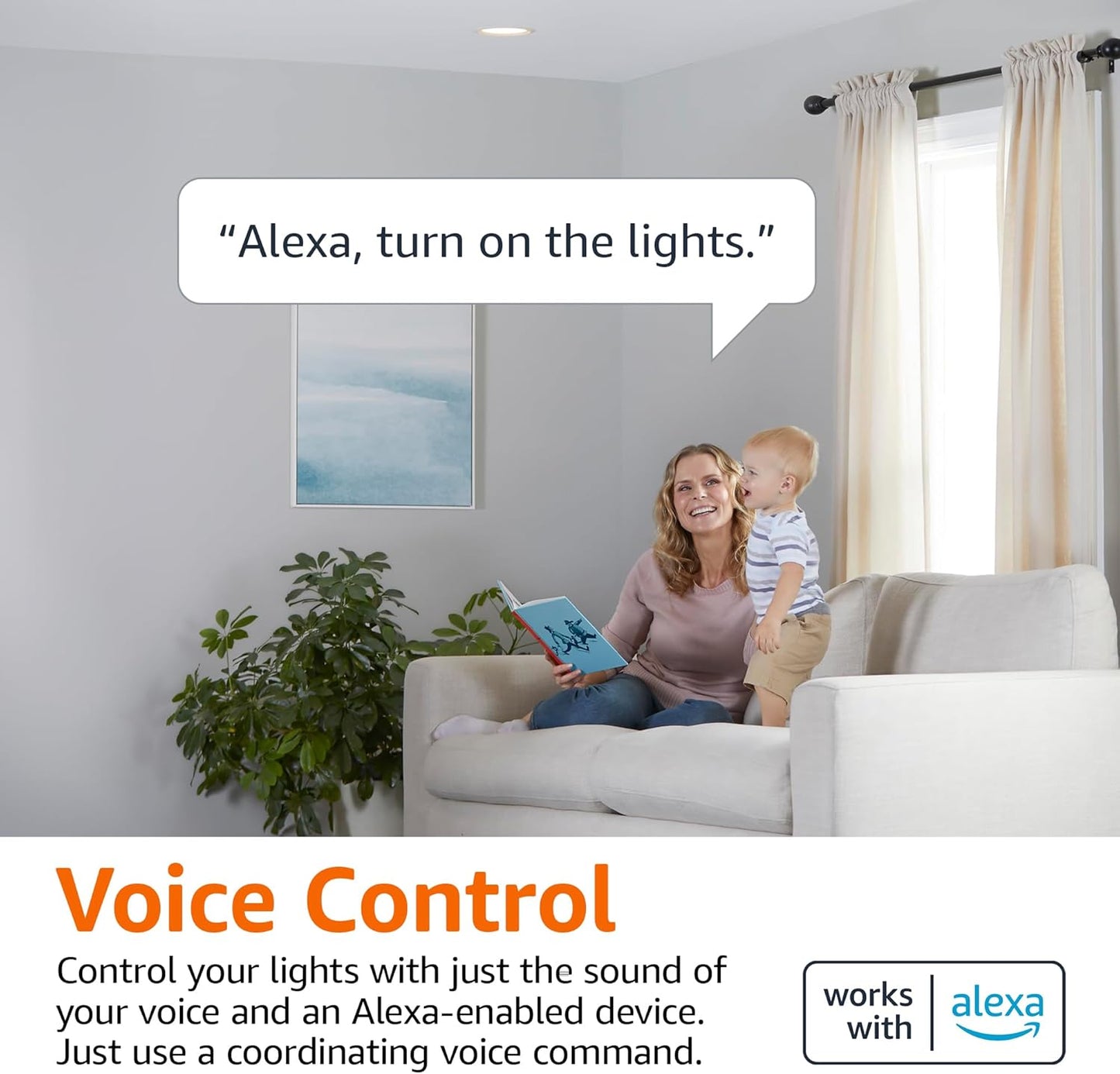 Amazon Basics Smart BR30 LED Light Bulb, Dimmable Soft White (2700K), 9W (60W Equivalent), 800LM, Works with Alexa Only, 2.4 GHz Wi-Fi, No Hub Required, 4 Pack