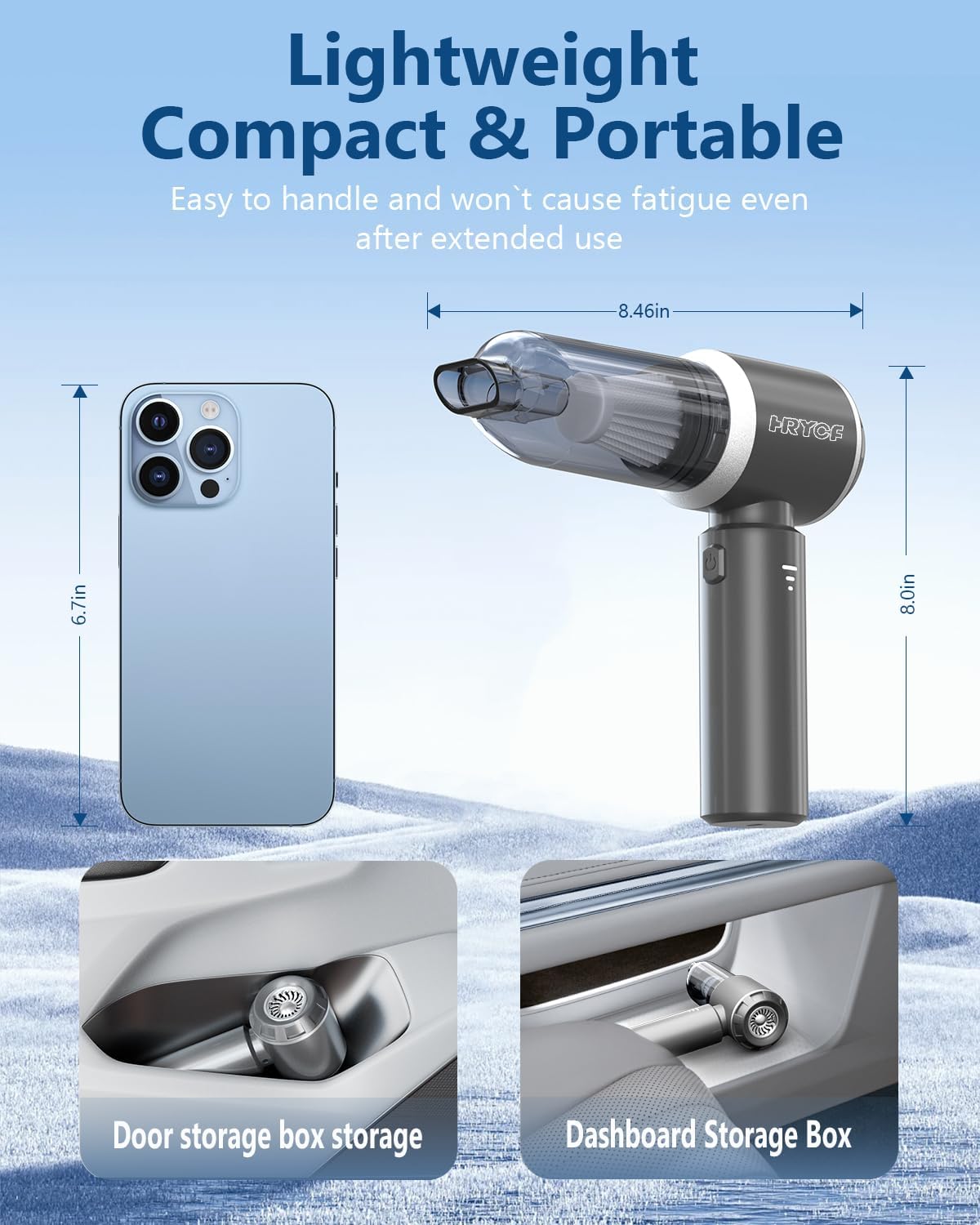 Car Vacuum Cordless, Mini Portable Vacuum Cordless for Car, 4-in-1 20000PA High Power Portable Rechargeable Vacuum Cleaner with Brushless Motor, Small Handheld Vacuum & Air Blower & Pump-Grey