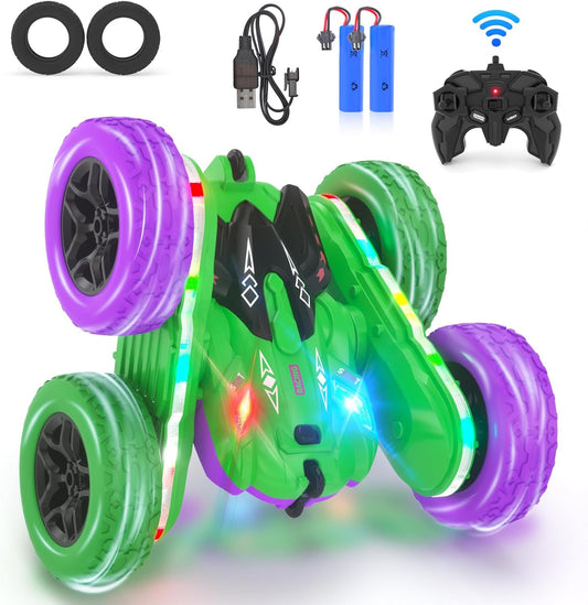 Remote Control Car, RC Cars, RC Stunt Car Toys with New Upgraded Strip Light & Headlight, RC Cars for Boy Girl Gifts with 2.4Ghz, 600mAh, 4WD, 90 Min Playtime, 360° Rotating, Double Sided