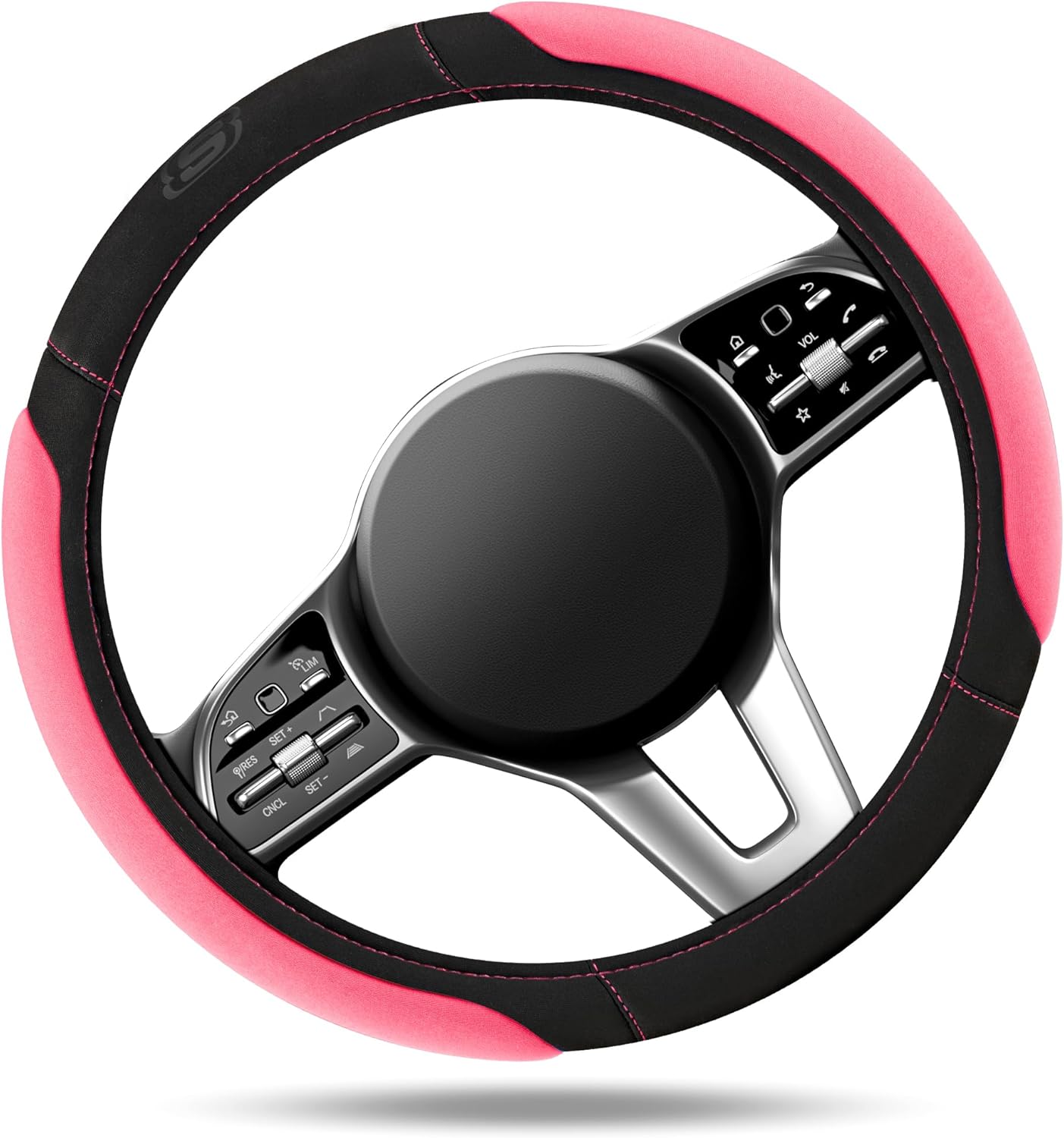 Skechers Pink Steering Wheel Cover, Memory Foam Car Steering Wheel Cover,14.5-15inch Anti-Slip Safety Comfortable Desgin, Universal Accessory for Diverse Cars, Truck,SUV (Black & Pink)