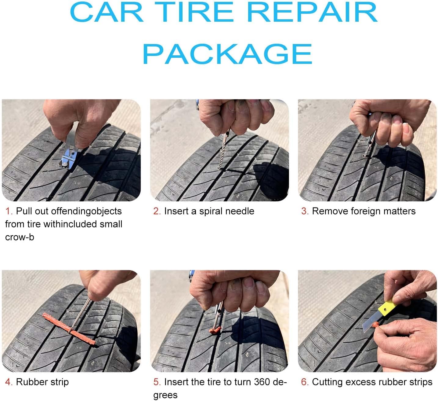 Tire Repair Kit,46pcs Heavy Duty Tire Plug Kit, with Universal Tire Patch Kit to Plug Flats for Car/Motorcycle/Truck/Tractor/Trailer/RV/ATV