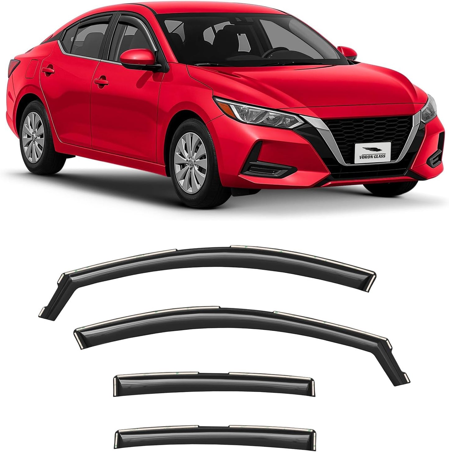 Voron Glass in-Channel Extra Durable Rain Guards for Nissan Sentra 2020-2025, Window Deflectors, Vent Window Visors, 4 Pieces - 200903
