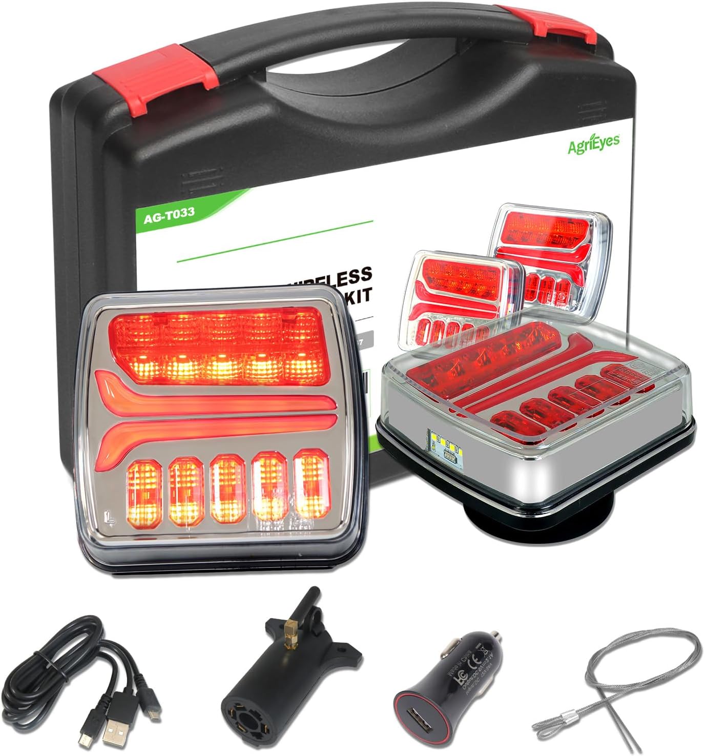Agrieyes Wireless Trailer Lights, Magnetic LED Trailer Light Rechargeable, Portable Tow Lights Kit for Trucks, Wrenker, Boat, RV, Caravan, DOT Compliant