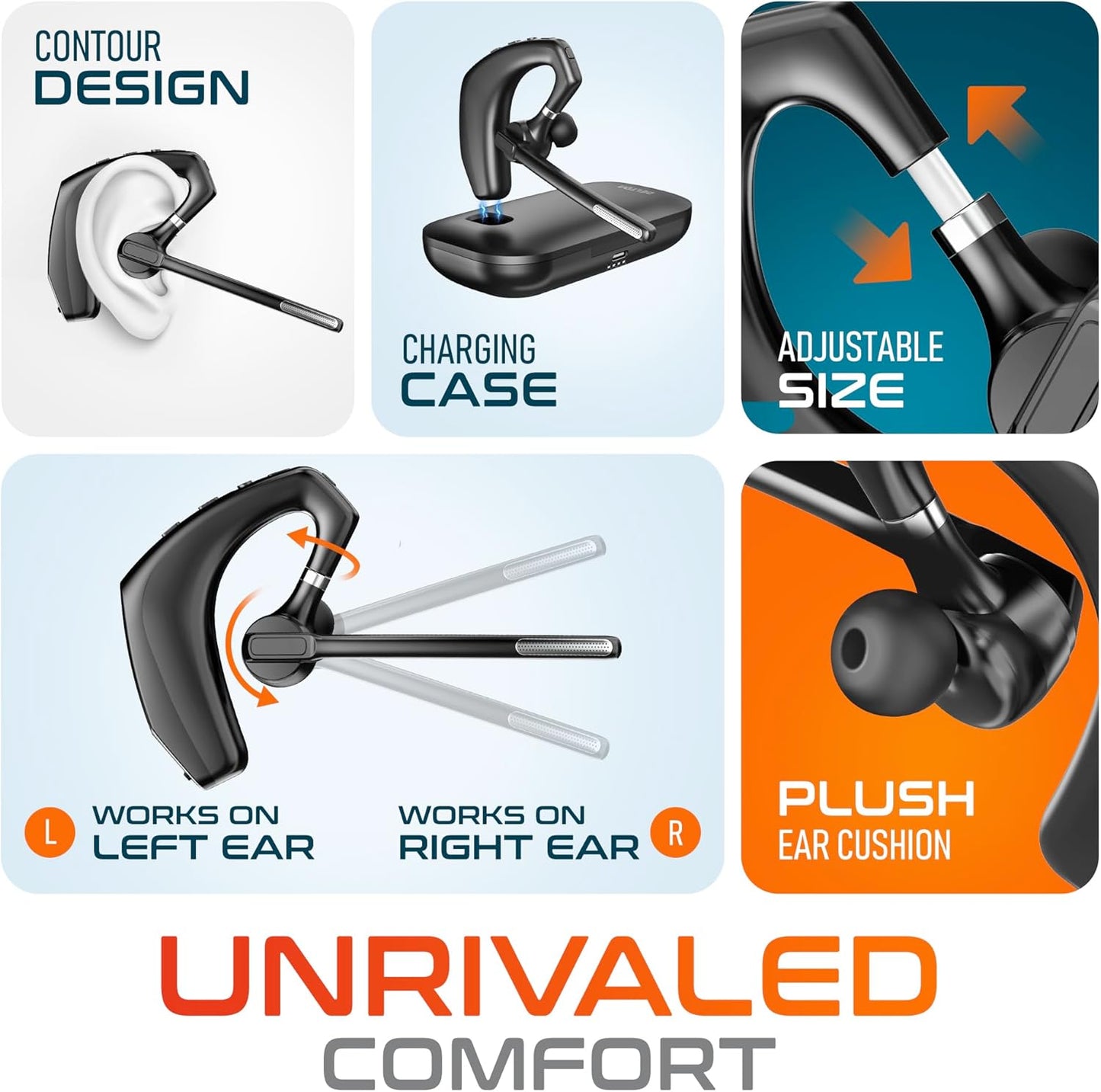 Delton Wireless Headset for Computer with Charging Case, Bluetooth Headset with Noise-Cancelling Mic, Specially Designed for MS Team, Zoom, Google Meet, Driving, and Office - Black