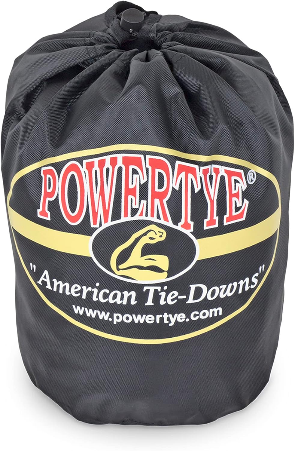 PowerTye - Made in USA - Heavy Duty Ratchet Tie Down Straps with Carabiner Hooks, Soft-Tye & Storage Bag, for Motorcycle, ATV, Trailer & Cargo, 1,000 lb WLL, 1.5 inch x 6.5ft Long, Red/Black (Pair)