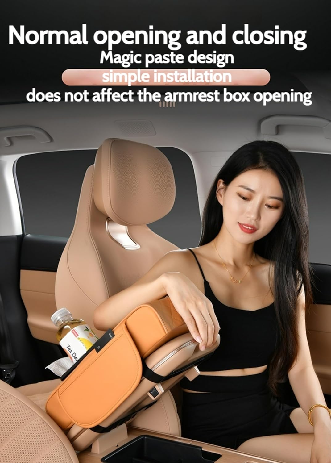 Car Center Console Cover Booster Multifunctional Car Center Console Cushion Pad with Cup Holder & Tissue Box & Side Pockets Arm Rest Cover for Car, Embossed, Black-red