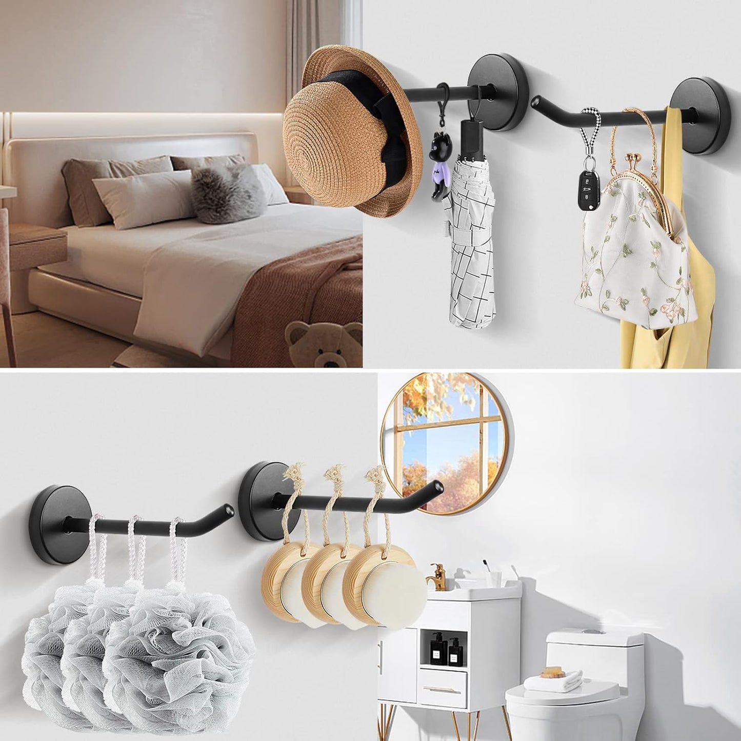 NearMoon Coat Hooks, Wall Hooks for Hanging Hat Hurse Robe, 304 Stainless Steel Heavy Duty Towel Hangers for Bathroom Livingroom Hotel Kitchen Garage, 6 Pack (4 Inch, Matte Black)