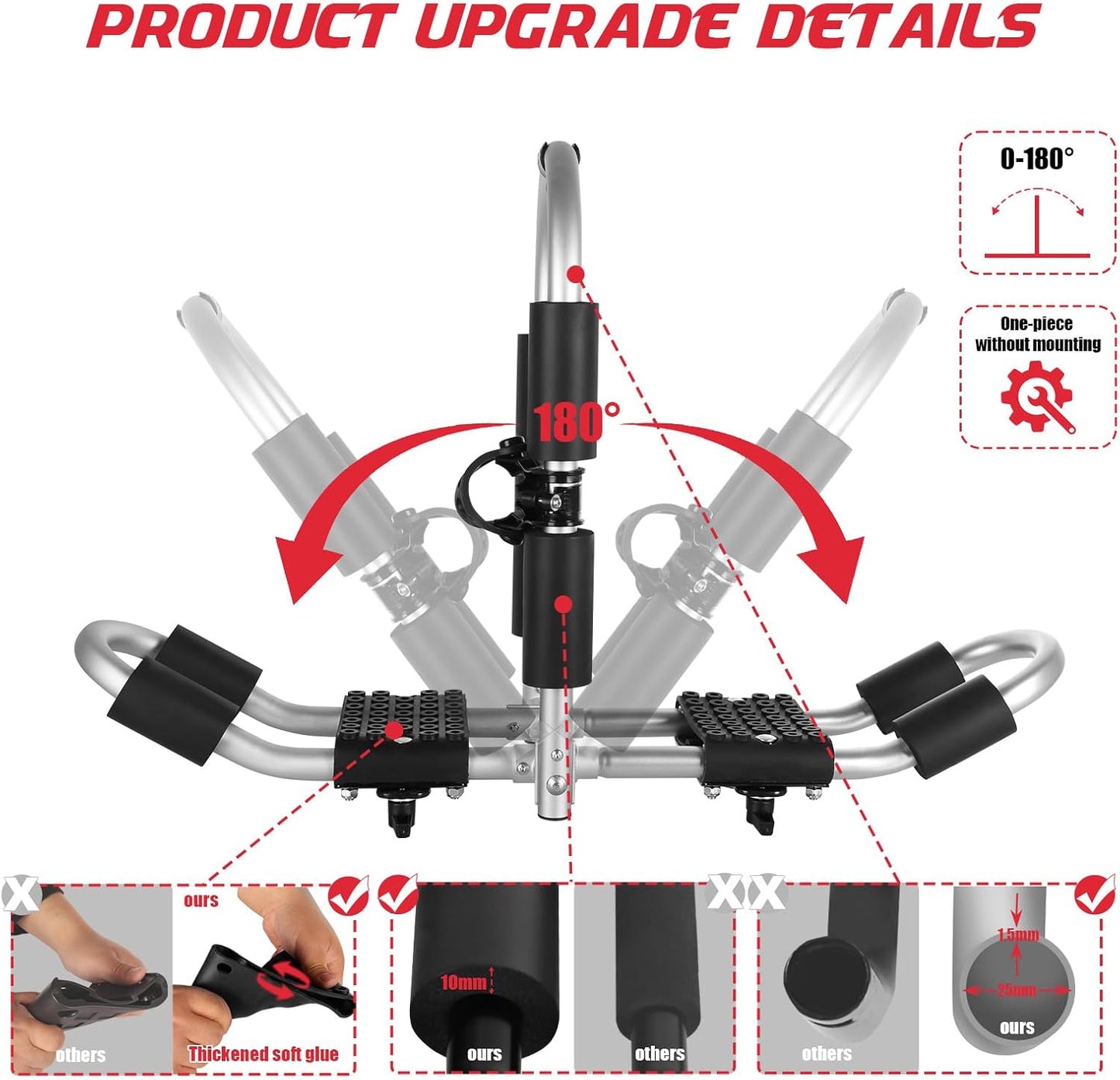 FORWODE Kayak Roof Rack, 2 in 1 Aluminum 2 Pair J-Bar Roof Rack, Folding Adjustable Rack, Weight 160 LBS Heavy Duty Kayak Roof Carrier 2 Kayak, Canoe, SUV, Surfboard on SUV, Car and Truck Crossbar