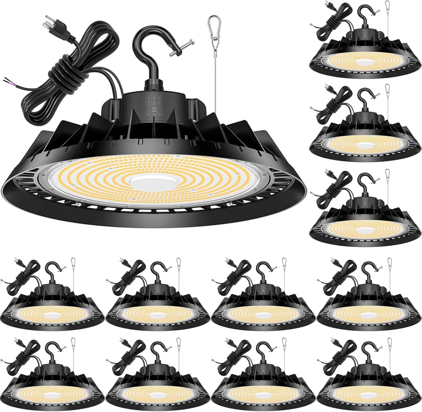 BBESTLED 12Pack LED High Bay Lights, Super Bright 150W UFO High Bay LED Shop Lights, 22500LM 5000K, 0-10V Dimmable, 5' Cable Plug, IP65 Waterproof, ETL Listed Plug&Play Lighting for Factory Warehouse