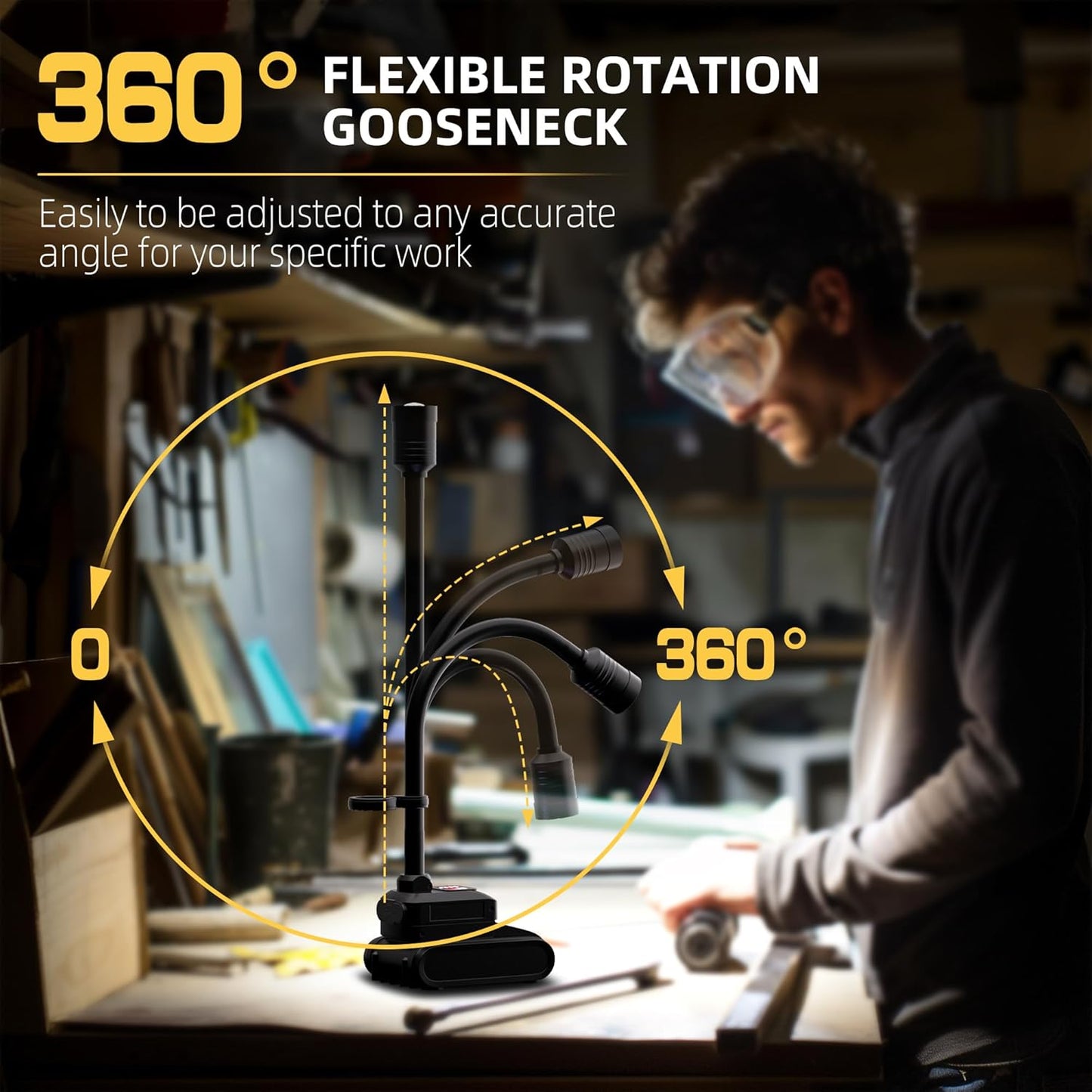 LED Work Light, 5000mAh Magnetic Gooseneck Light Rechargeable, 2000 Lumen 360°Flexible Mechanic Lamp with Hook, Job Site Lights for Men, Work Bench, Auto-Repairing, Emergency, Power Outage