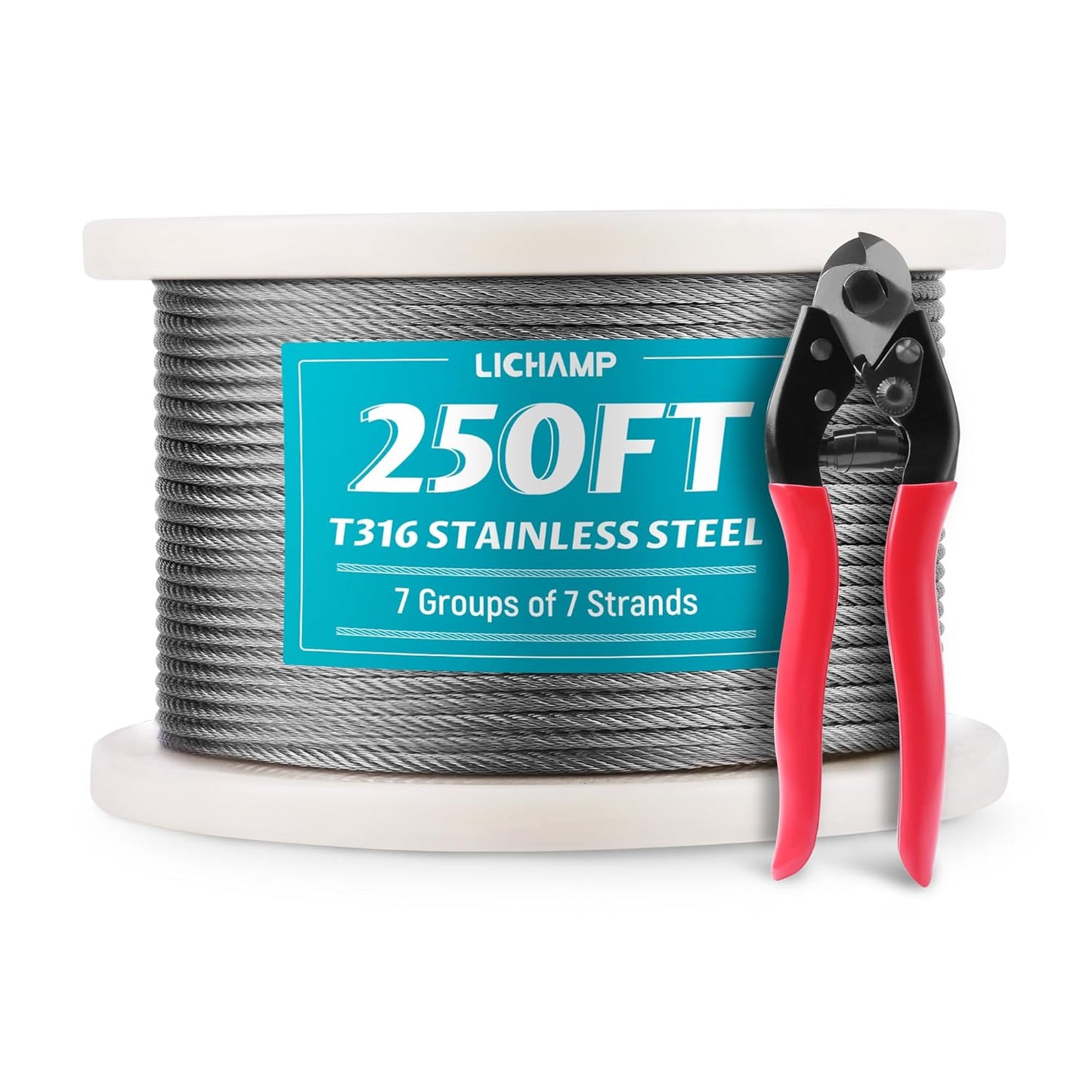 Lichamp 250FT 1/8" Stainless Steel Wire Rope Cable, Aircraft 316 SS Braided Steel Wire Thin Metal Cable Hardware for Deck Railing Handrail Safety System, SSC250