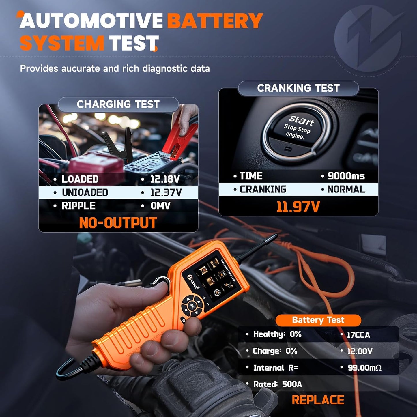 KZYEE KM601 Power Circuit Probe Kit, 12V-24V Automotive Circuit Tester with Battery Test, Multimeter, Oscilloscope, Fuel Injector, Short Circuit Finder, Component Activator, Current Probe, 30FT Cable