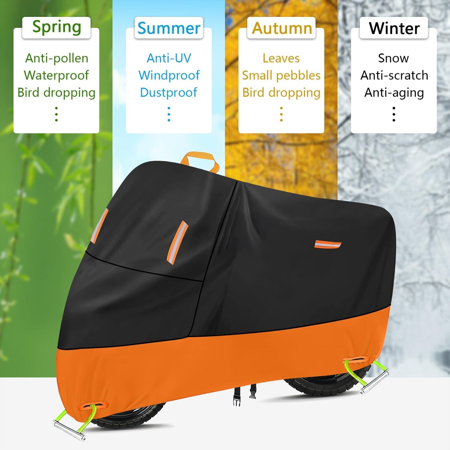 Powersports Vehicle Covers Black & Orange Waterproof Motorcycle Cover with Lock Holes 300D Oxford Heavy Duty Vespa impermeable para Moto Scooter Cover 150cc Waterproof (XL: 82" x 37" x 50")