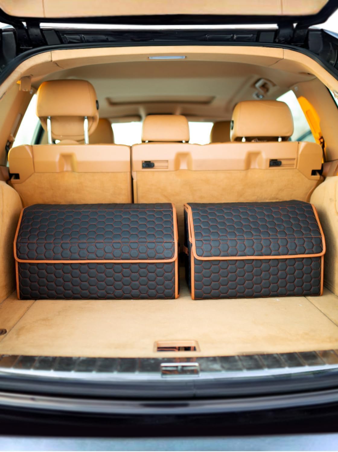 Car Organizers Set SUV Sedan Truck – Foldable Storage Boxes for Auto Accessories, Road Trips, Travel Essentials, Vehicle Organization, Great Gift for Men & Women Drivers – Hexy 17+21 Inch