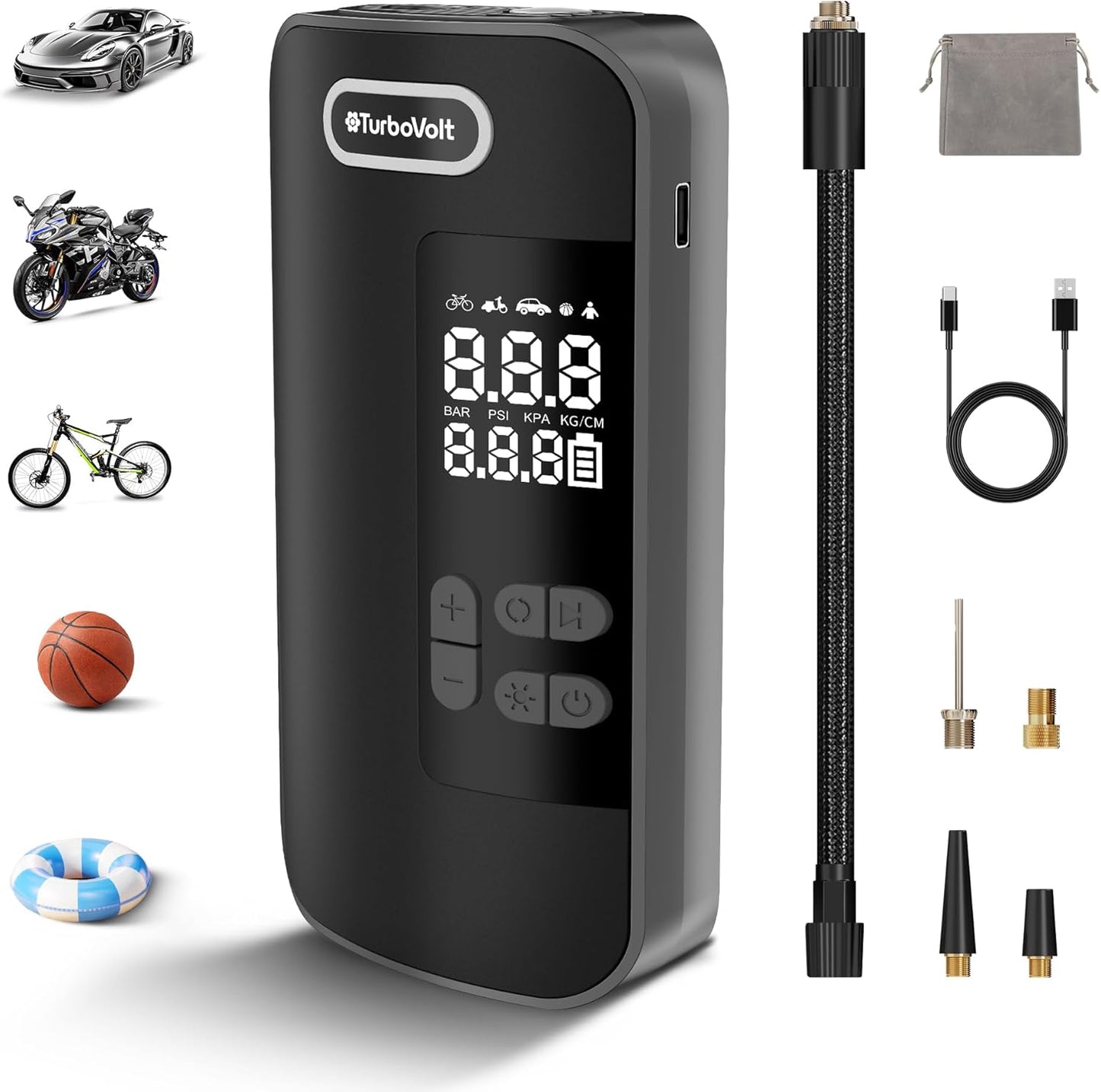 Tire Inflator Portable Air Compressor, 150PSI Rechargeable 2X Faster Cordless Air Pump, Portable Tire Inflator with Pressure Gauge & LED Light 4 Preset Modes, Electric Air Pump for Motor Bike Ball