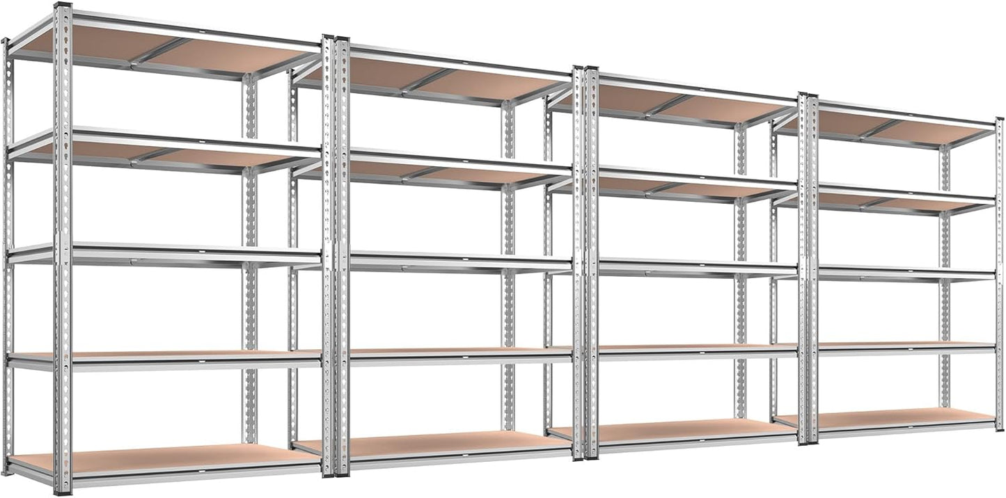 REIBII 2020LBS Garage Shelving Heavy Duty Metal Shelving 5 Tier Storage Shelves, Garage Shelves for Warehouse Basement, Easy Assembly, 72" H x 35.55" W x 16" D, Galvanized, 4 Pack