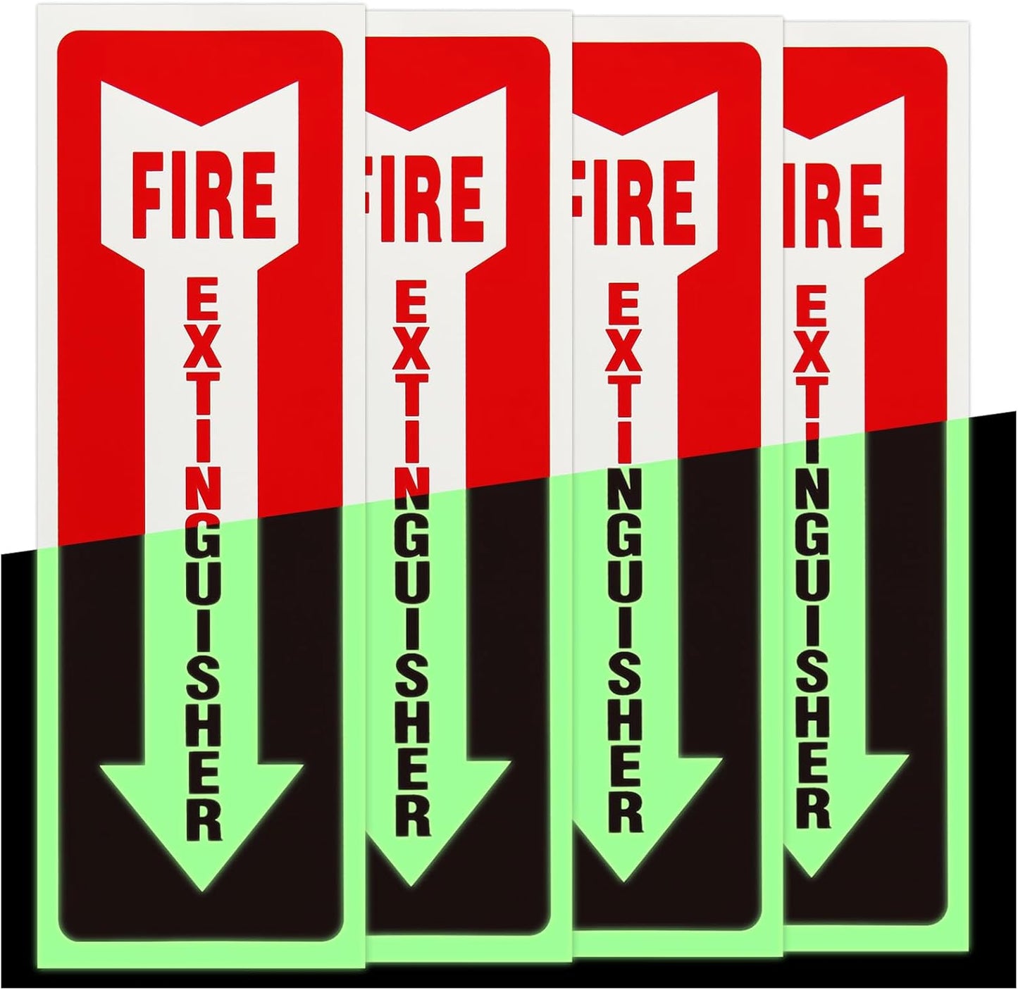 Madrigal Fire Extinguisher Glow in the Dark Sticker Sign,fire extinguisher sign,4Pack-4x12"Premium Self-Adhesive Vinyl for UV, Weather, Scratch, Water and Fade Resistance, Indoor and Outdoor