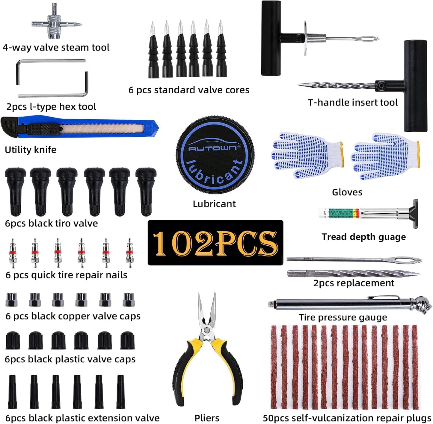 Tire Repair Kit, 102 Pcs Heavy Duty Tire Plug Kit for Car, Universal Tire Patch kit to Fix Punctures and Plug Flats, tire Repair Plugs Truck, RV, ATV, Tractor, Trailer