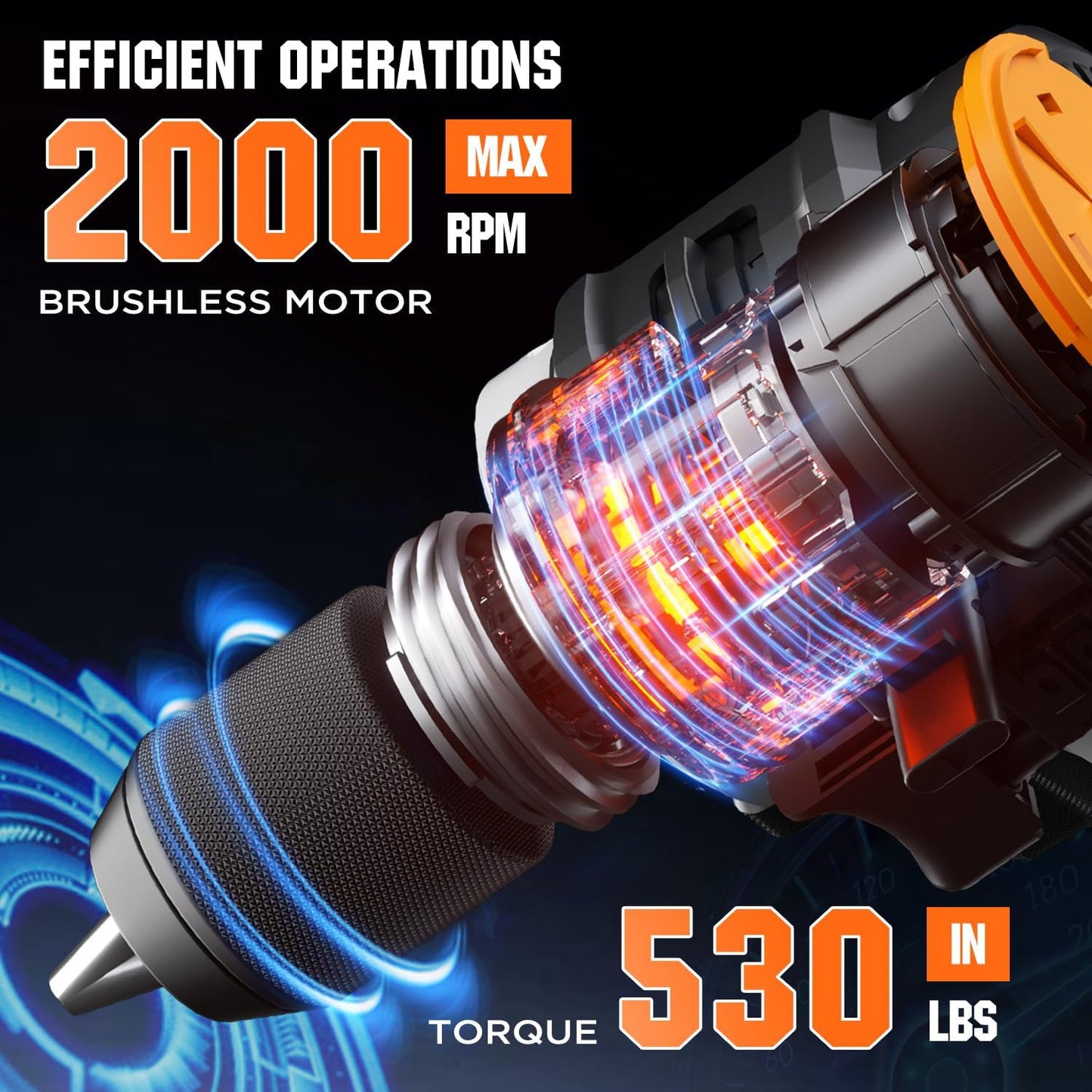 Litheli 20V Cordless Drill Driver, Brushless Power Drill with 2 Variable Speed, 1/2 Inch Keyless Chuck, Electric Drill, 17+1 Clutch Settings with Maximum Torque of 530 In-lbs (Charger not Included)