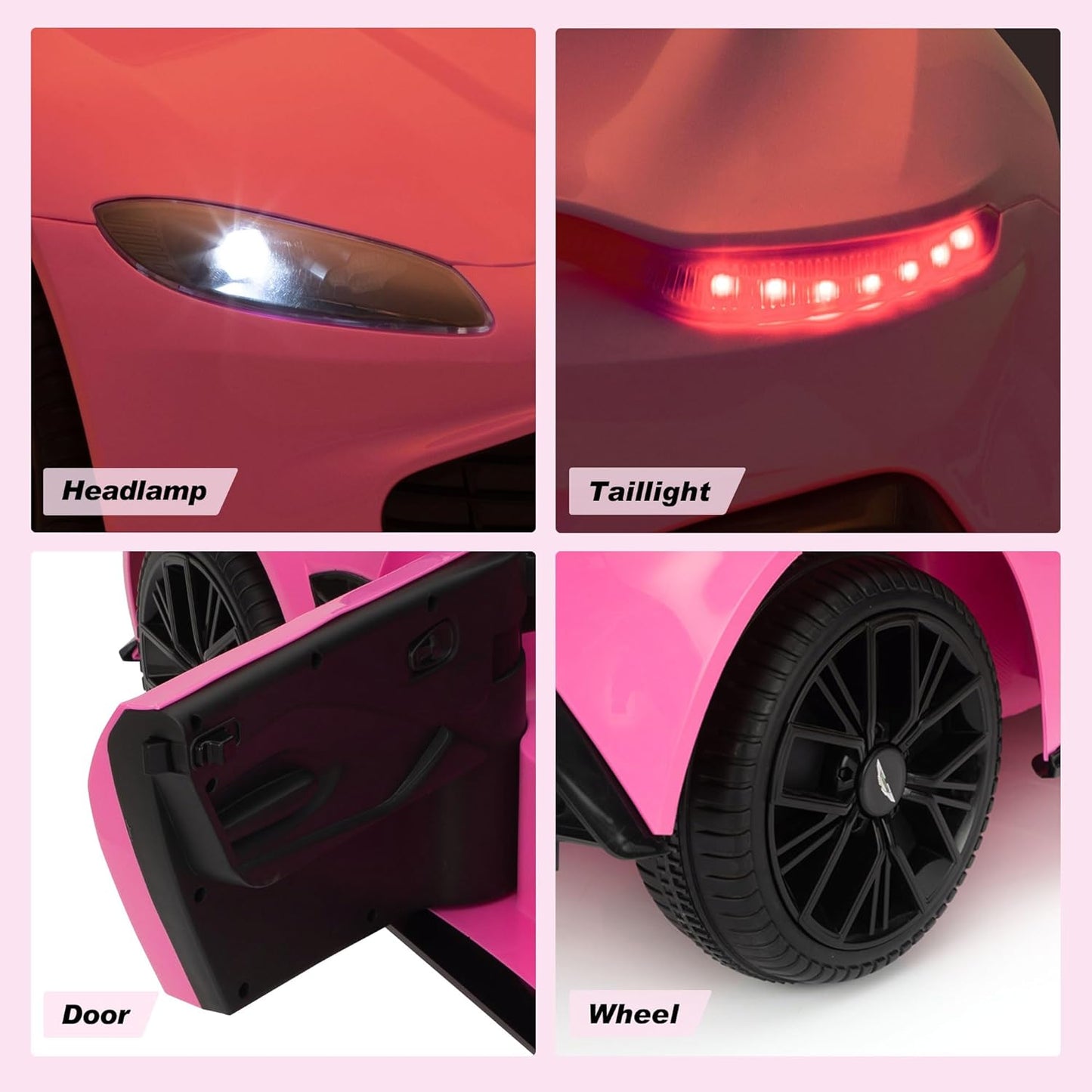 Ride on Car with Remote Control, 12V Licensed Aston Martin Electric Car for Toddlers with Soft Start, Music, USB, Bright Lights, Battery Powered Car for Kids 36-95 Months (Pink)