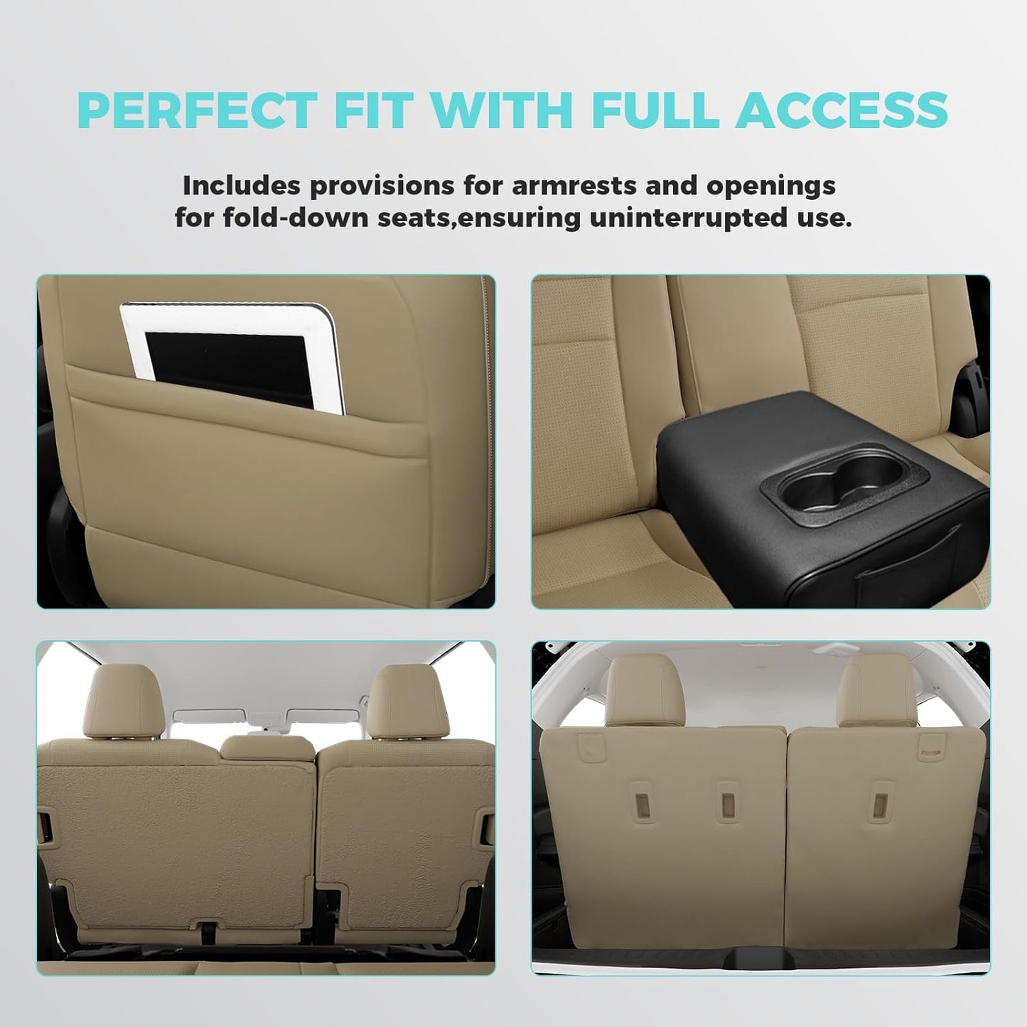 Custom for Honda Pilot Seat Covers, Car Seat Protectors Full Set for Pilot LX EX 2016 2017 2018 2019 2020 2021 2022-8 Seats, Faux Leather Full Coverage Waterproof, Beige