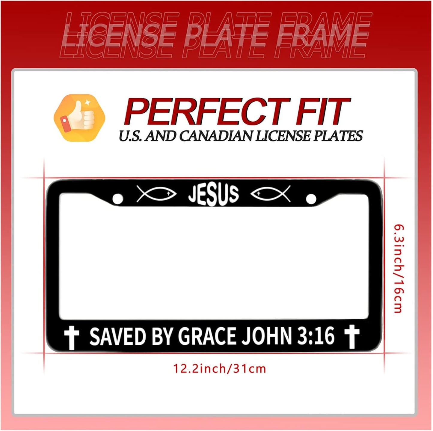 John 3:16 Jesus License Plate Frames Round Hole Personalise License Plate Frame Car Universal Accessories Stainless Steel Cars Decor 2 Holes and Screws Fits Standard US Vehicles Size 12.2 x 6 Inches