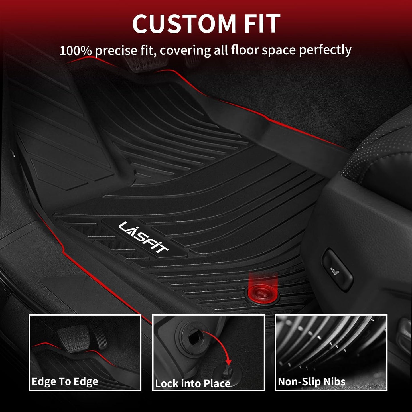 LASFIT Floor Mats for Toyota Tundra 2022-2024 2025 CrewMax Cab, All Weather Custom Fit TPE Floor Liners for Tundra SR/SR5/TRD PRO/Limited/Platinum/Castone Front&Rear 2 Row Car Mats, Black
