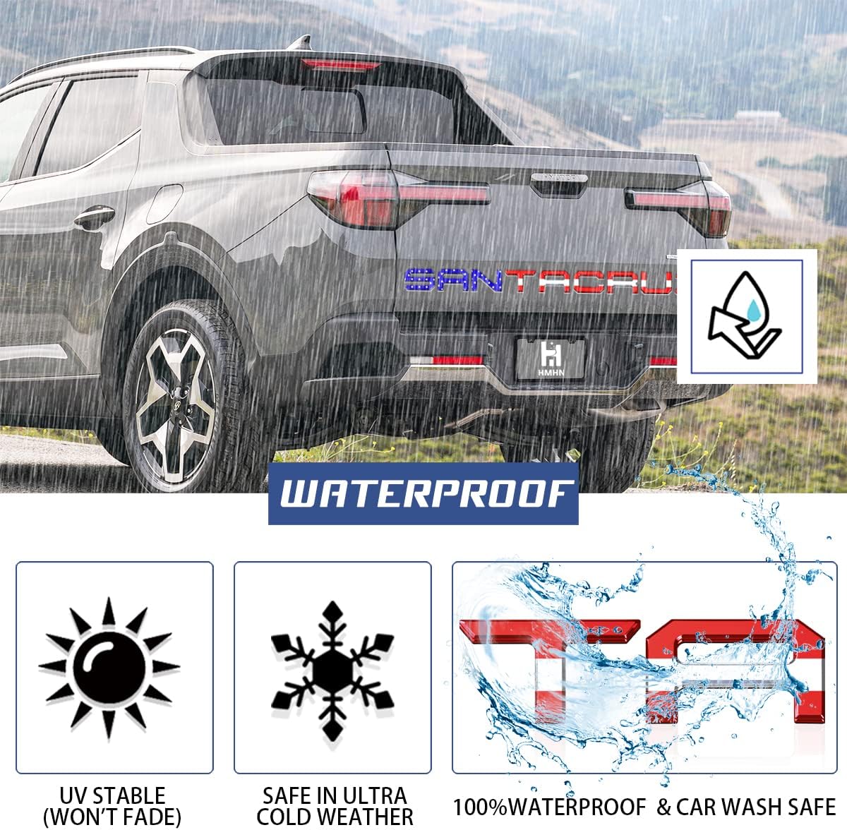 Tailgate Inserts Letters Compatible for 2022 2023 2024 2025 Santa Cruz 3D Raised & Strong Adhesive Decals Letters Rear Emblem Decal Sticker Compatible for Santa Cruz Accessories-American Flag