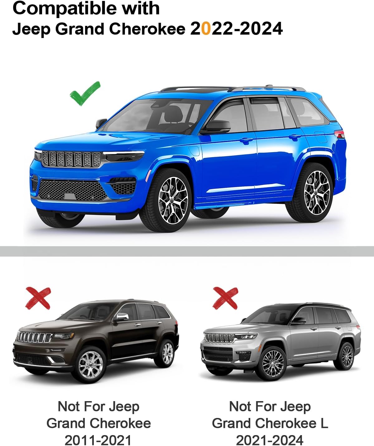 in-Channel Window Rain Guards Fit for Jeep Grand Cherokee 2-Row 2022 2023 2024 2025 (Not for L,Not for 3-Row) Extra Durable Window Deflectors Vent Visors Shades Visors Rain Guards -4 pcs