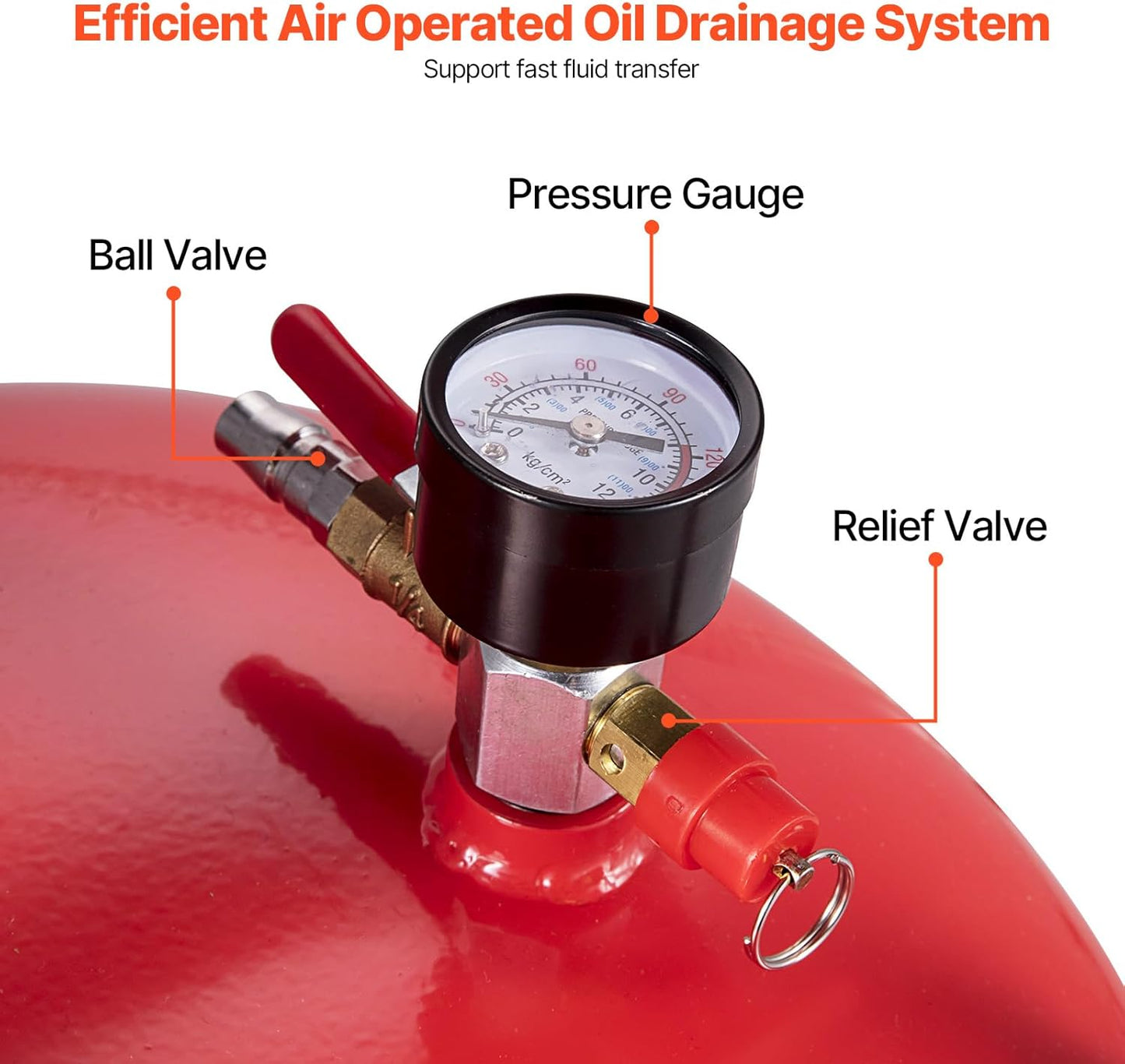 VEVOR 20-Gallon Waste Oil Drain Tank, Air Operated Portable Oil Drainer with Adjustable Funnel Height, Fluid Fuel Transfer Drainage with Wheels, Oil Change Container for Auto Repair Shops, Garages
