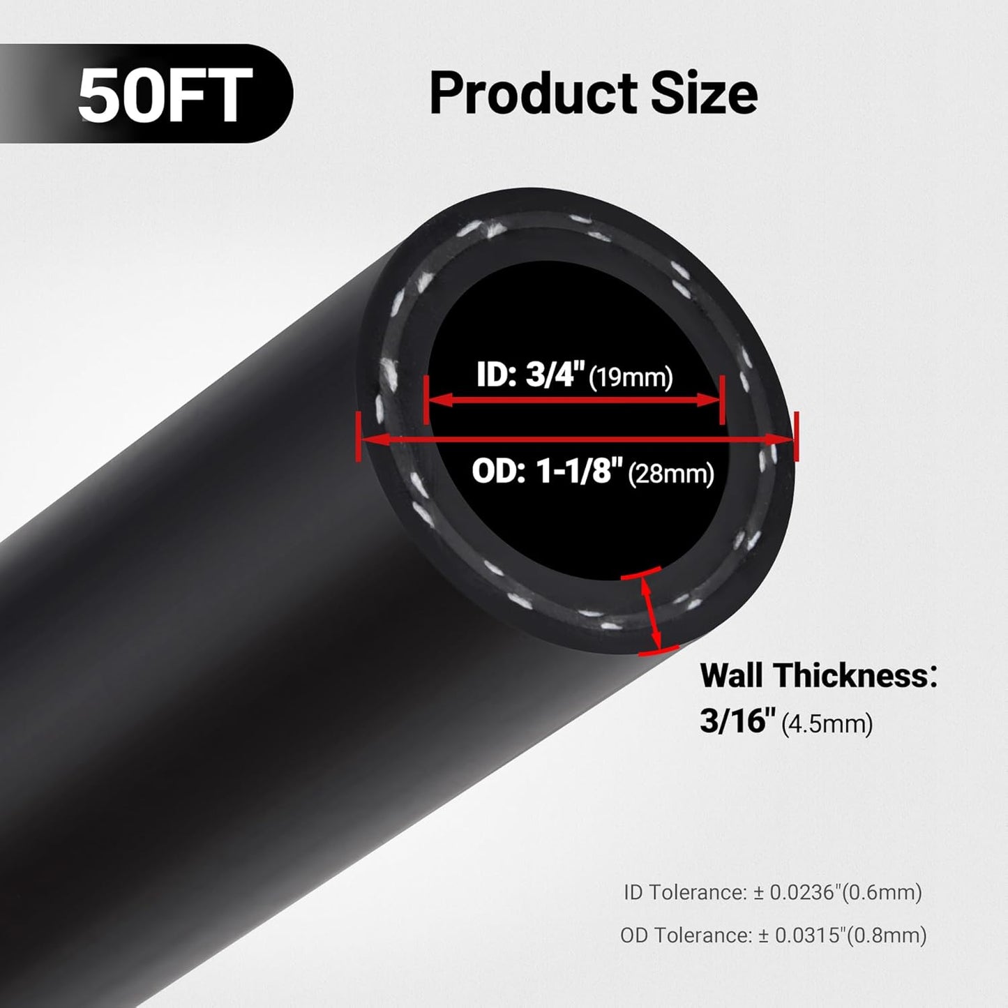 EVIL ENERGY 3/4" Heater Hose 50FT Coolant Radiator Straight 100PSI SAE 20R3 Black